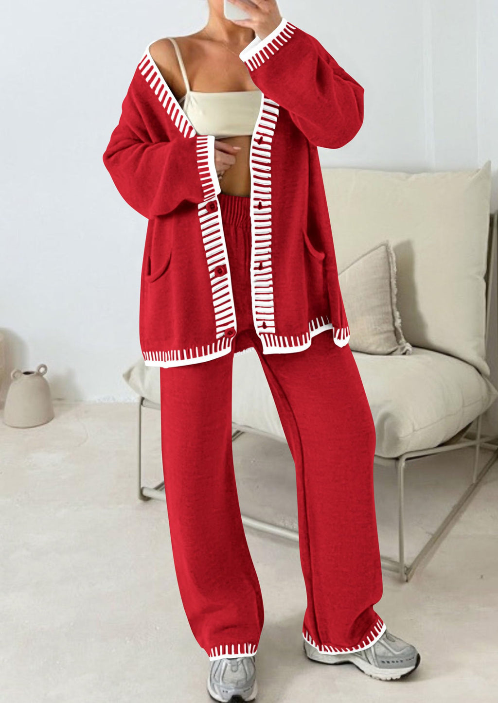 PRETTYGARDEN Lounge Sets for Women Fall Loungewear 2 Piece Outfits Cardigan Sweaters Track Suit Matching Winter Clothing