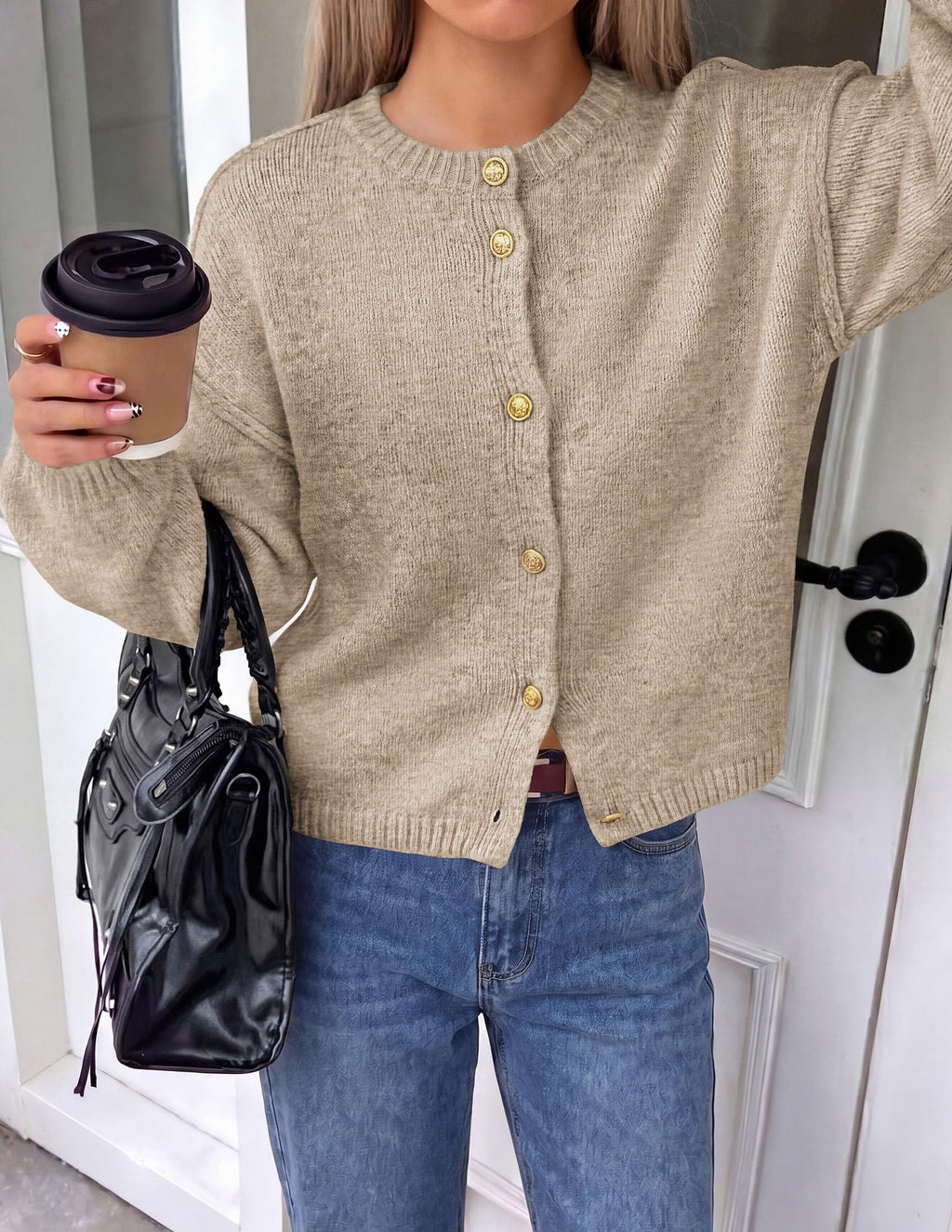 PRETTYGARDEN Women's Button up Chunky Knit Cardigan Sweaters Crew Neck, Long Sleeve, Oversized Sweaters, Relaxed Fit, Soft Cozy Casual Outerwear, Fall Outfits, Winter Fashion Clothing