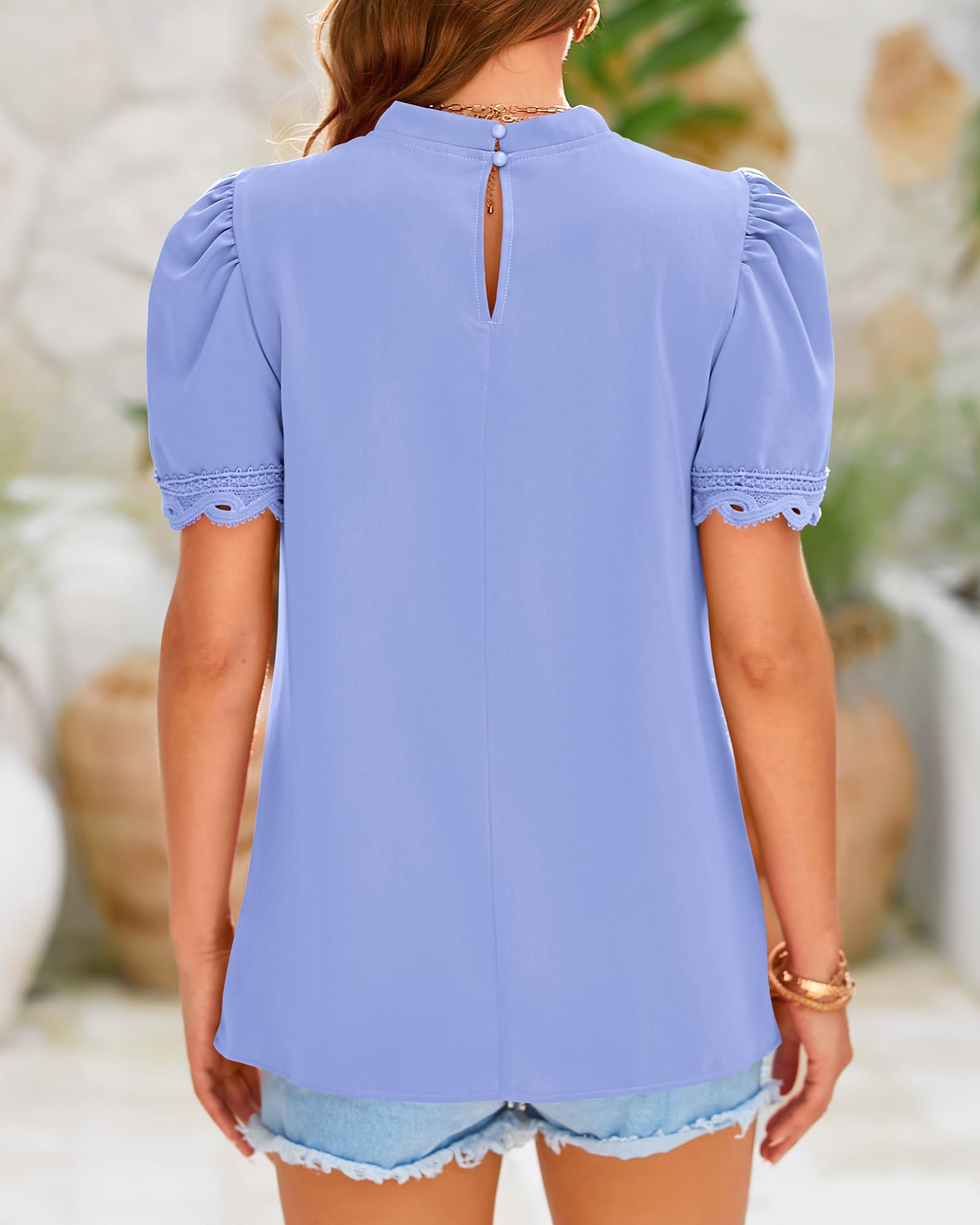 FreshPretty Women's Dressy Casual Blouses Business Work Tops Lace Trim Short Sleeve Office Shirts Summer Spring Outfits