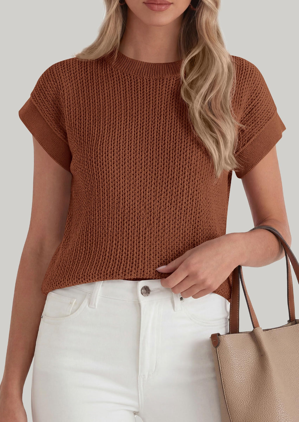 PRETTYGARDEN Women Spring Sweater Vest Business Casual Tank Top Lightweight Cap Sleeve Knit Shirts Trendy Summer Outfits