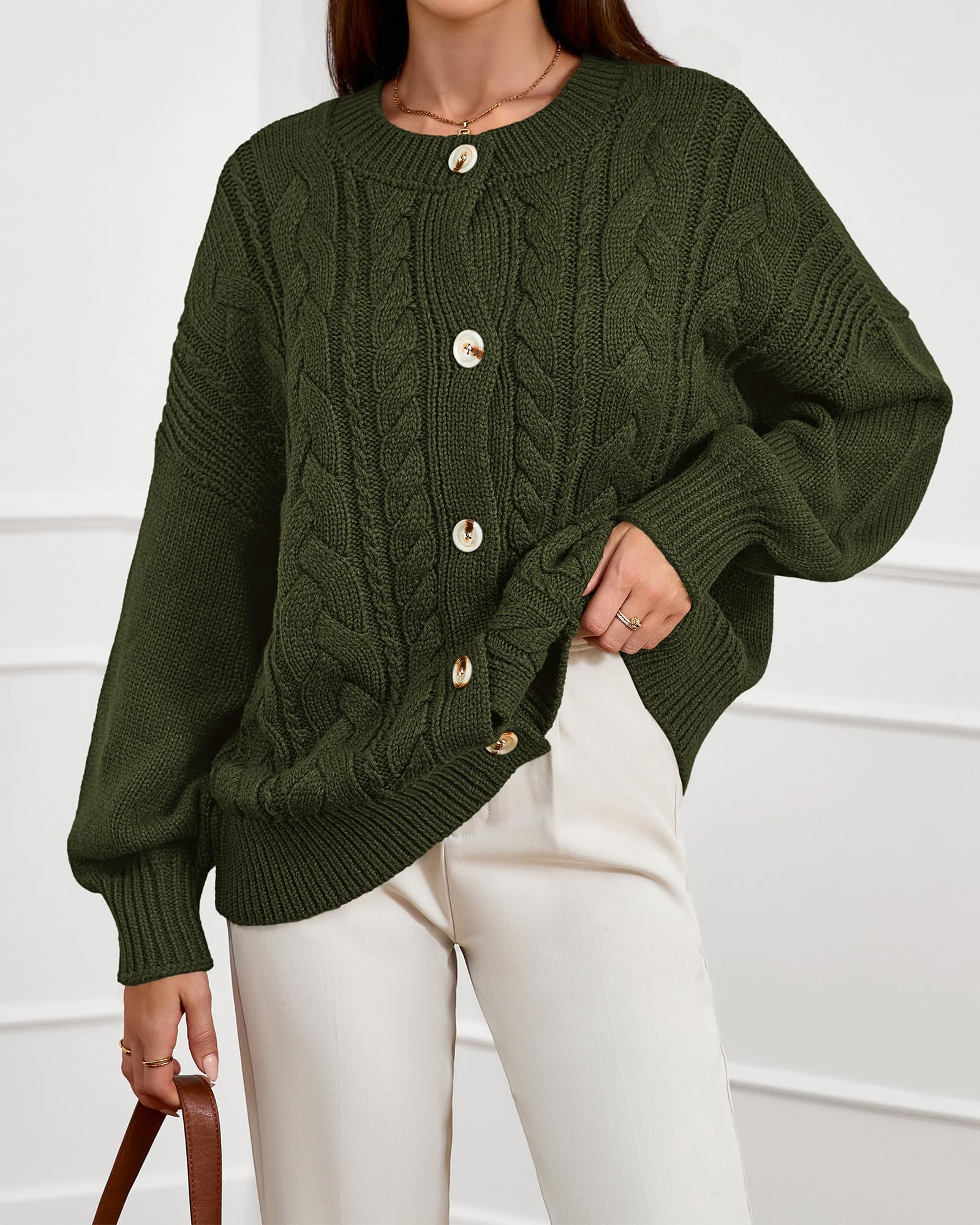 FreshPretty Chunky Cardigan Sweaters for Women Fall Fashion Button Long Sleeve Loose Cable Knit Winter Coats Outerwear