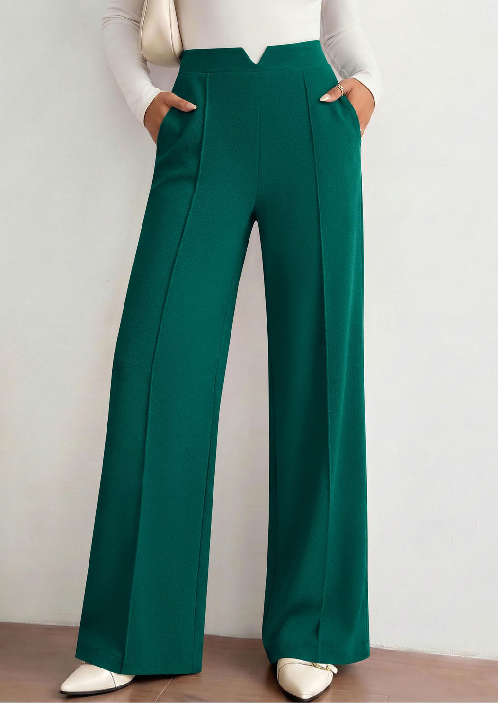 PRETTYGARDEN Women's Dressy Casual Wide Leg Palazzo Pants | V Notch High Waist, Soft Stretchy Knit Flowy Long Lounge Trousers, Casual Daily Office Work Outfits, 2026 Fall Clothes