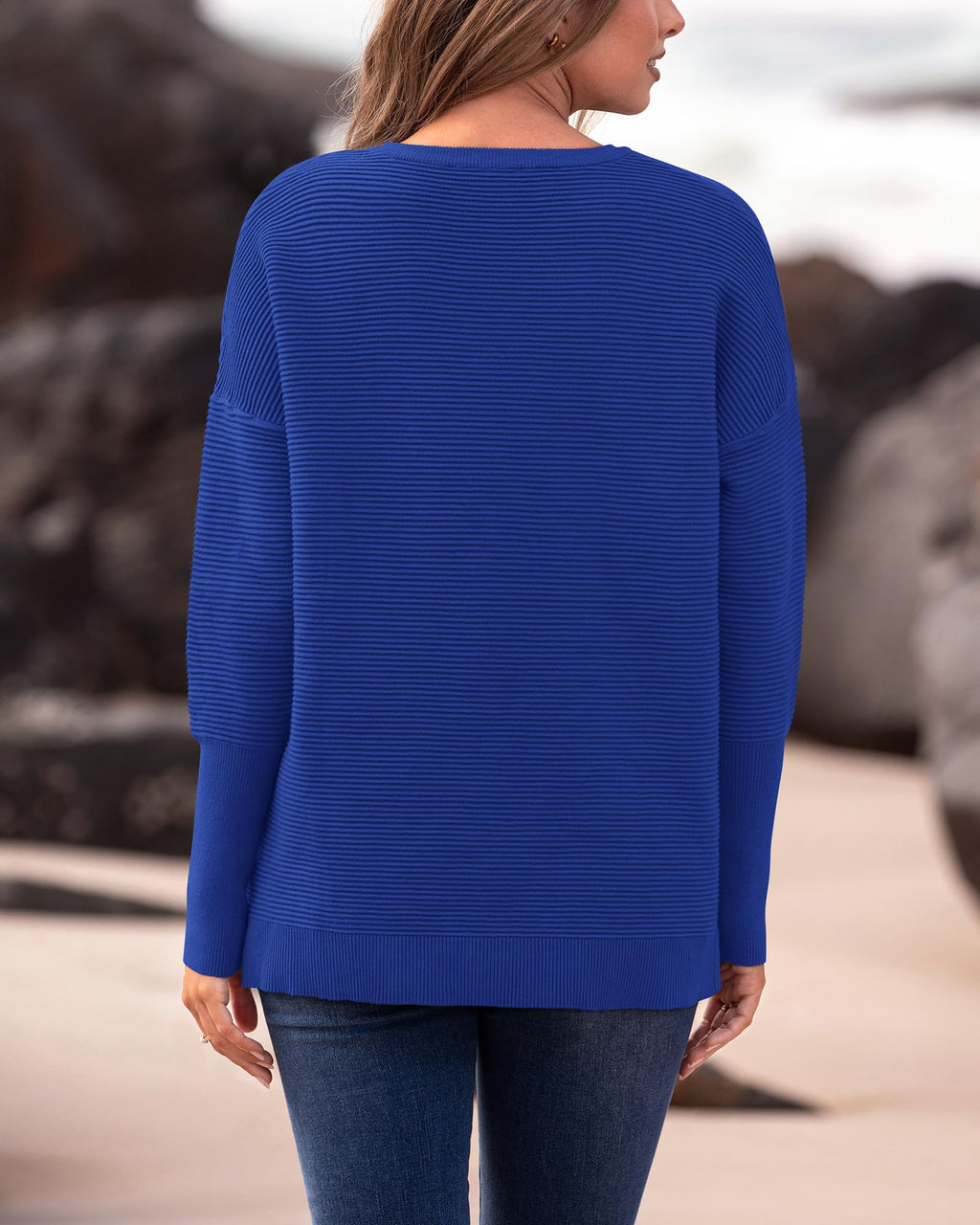 FreshPrettyFall Sweaters for Women Casual Long Sleeve Sweater Striped Loose Fit Pullover Tops