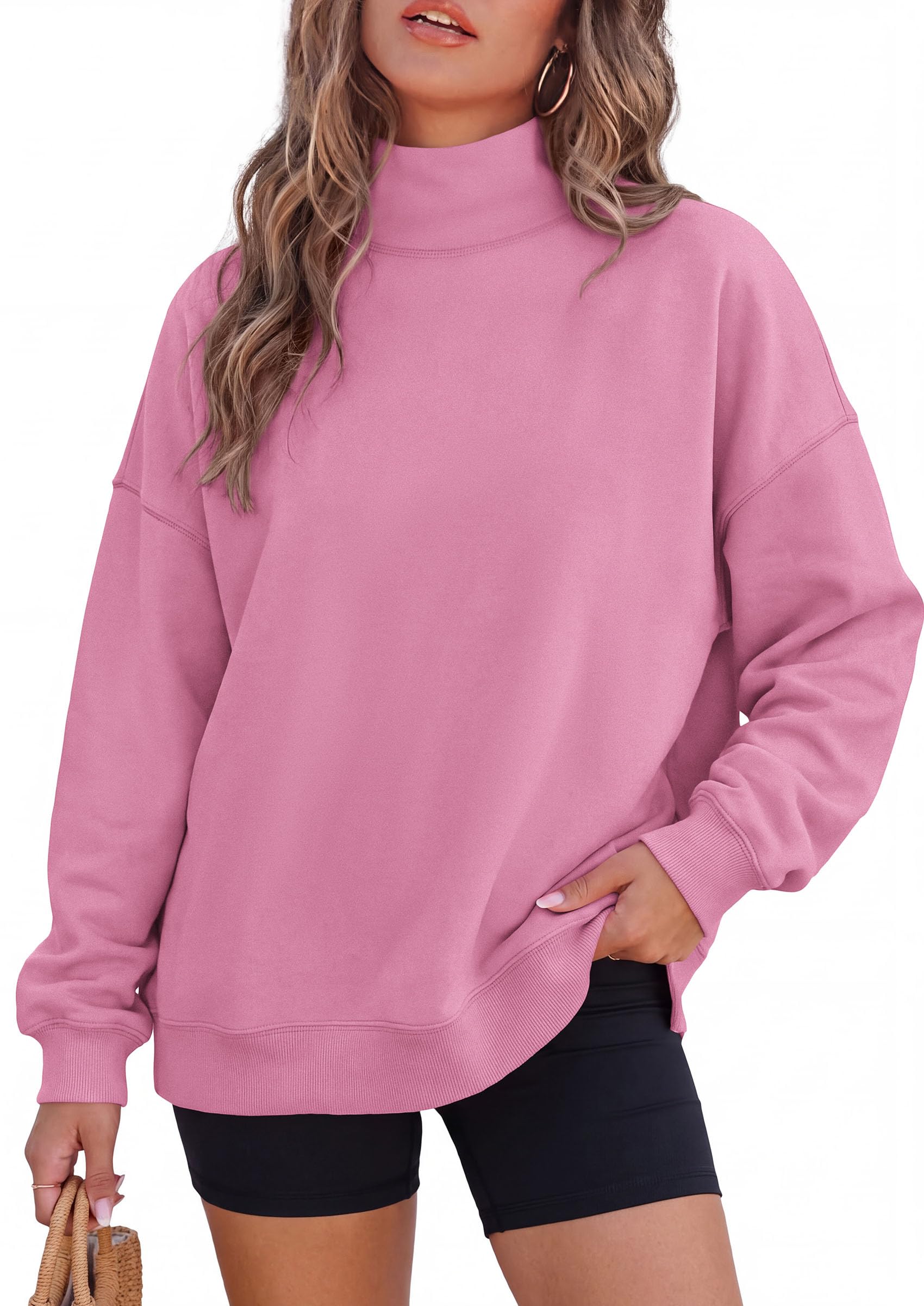 PRETTYGARDEN Womens Mock Neck Sweatshirt Oversized Pullover Loose Fit,Side Pockets,Long Sleeve Drop Shoulder Tops,Casual Lounge Work Travel Airport Outfits,Fall Fashion Winter Clothes