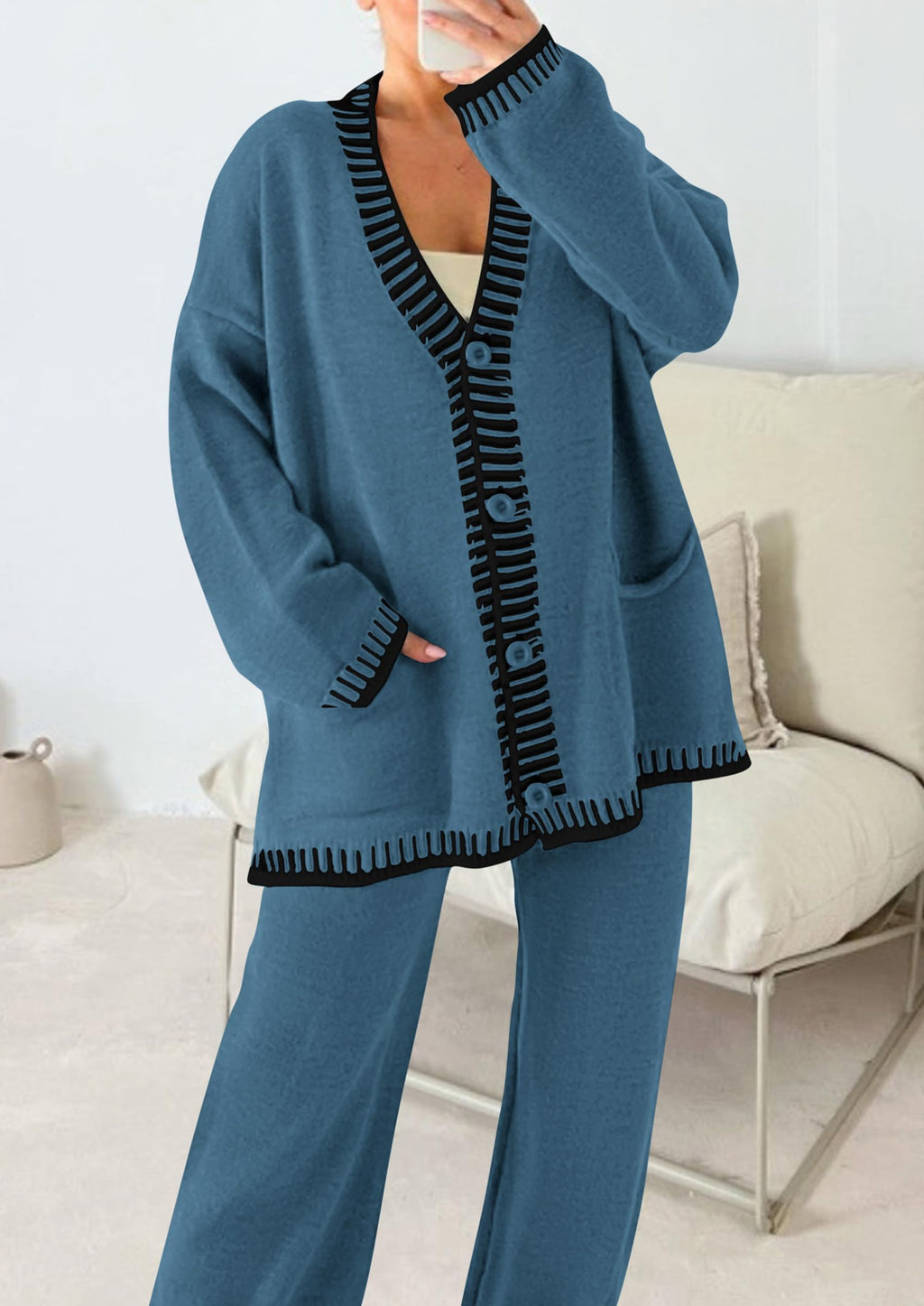 PRETTYGARDEN Lounge Sets for Women Fall Loungewear 2 Piece Outfits Cardigan Sweaters Track Suit Matching Winter Clothing