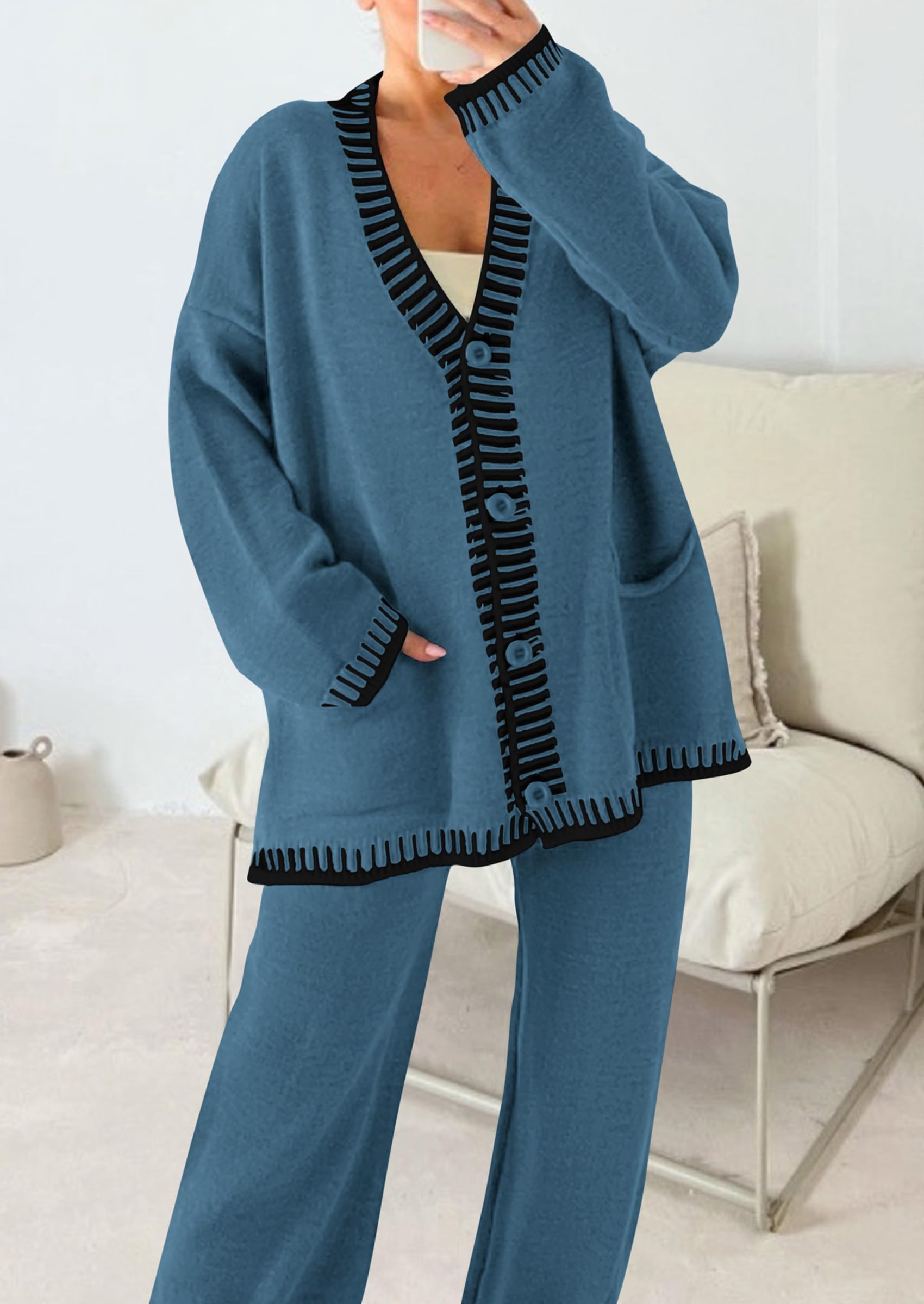 PRETTYGARDEN Lounge Sets for Women Fall Loungewear 2 Piece Outfits Cardigan Sweaters Track Suit Matching Winter Clothing