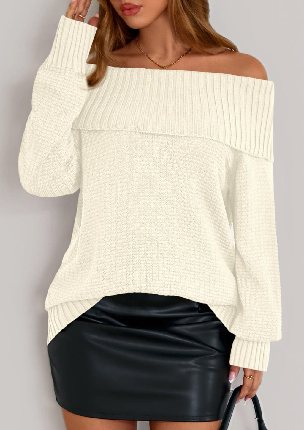 PRETTYGARDEN Womens Off The Shoulder Sweater Long Sleeve Tops Loose Knit Pullover Sweaters Fashion Fall Clothes