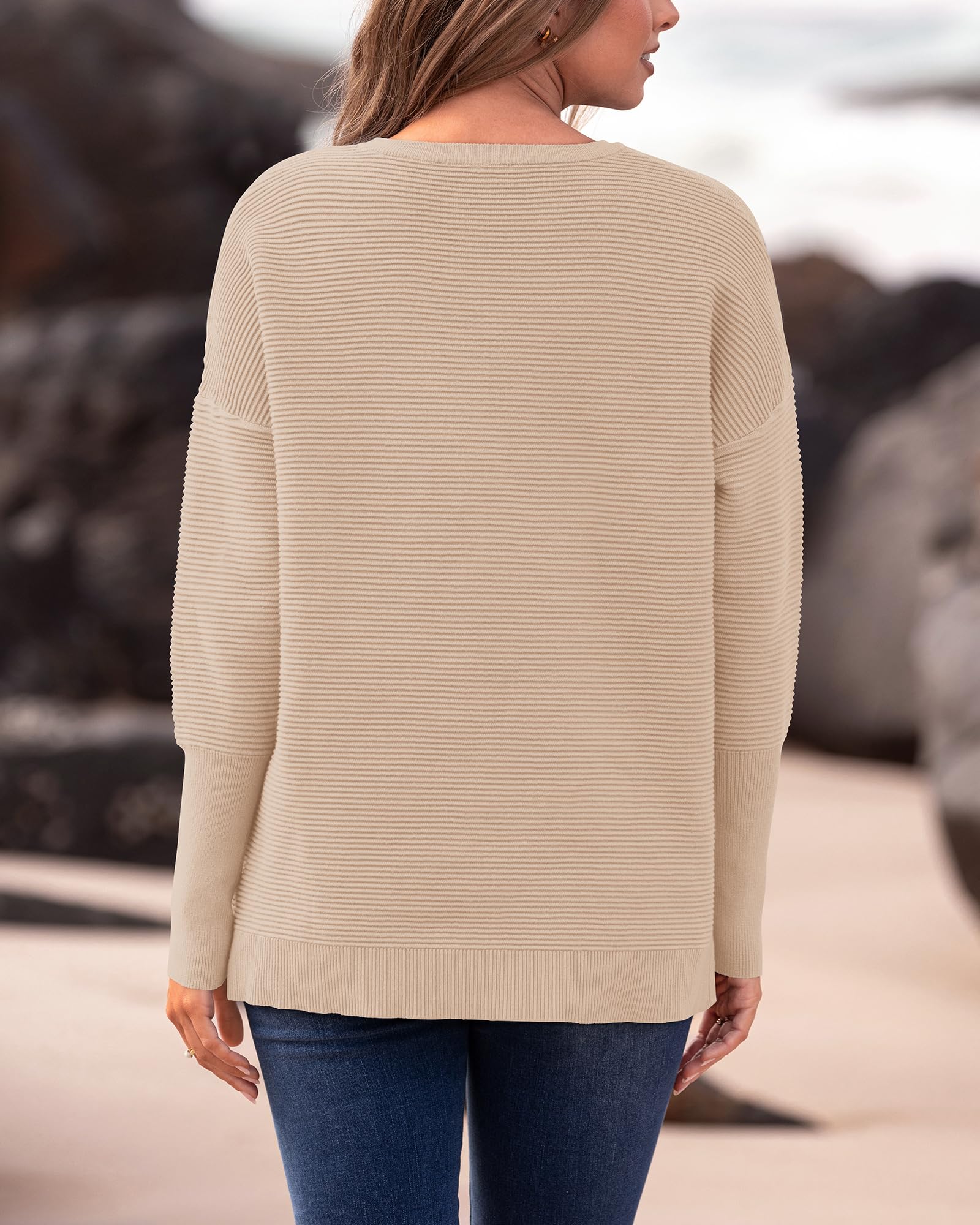 FreshPrettyFall Sweaters for Women Casual Long Sleeve Sweater Striped Loose Fit Pullover Tops