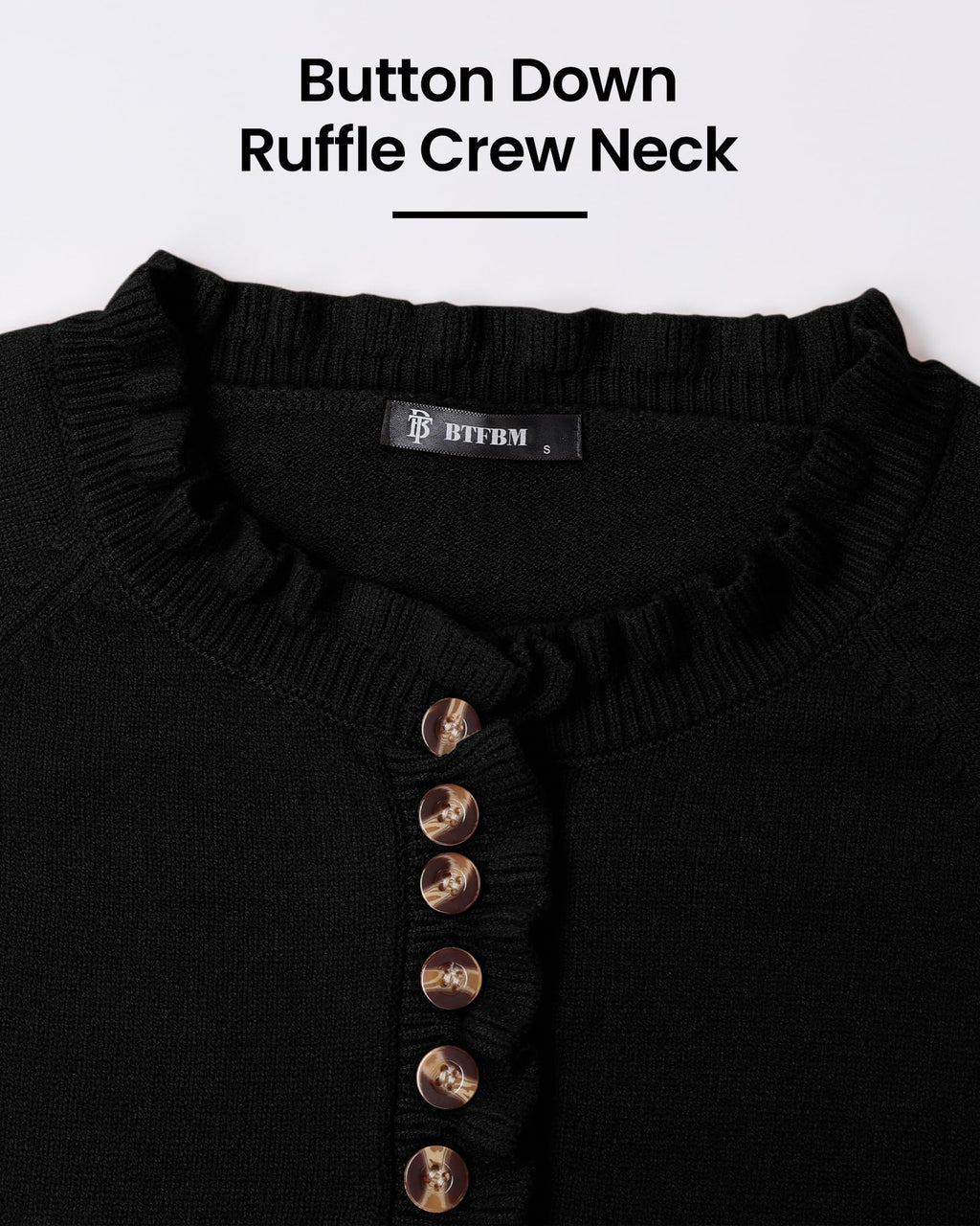 FreshPretty Womens Sweaters Fall Winter Clothes Long Sleeve Button Down Ruffle Crew Neck Casual Knitted Pullover Tops