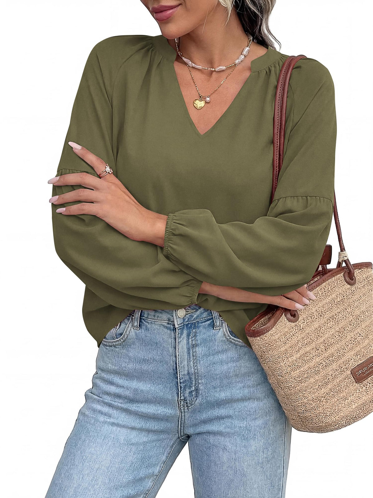 BTFBM Blouses for Women Dressy Casual Boho Tops V Neck Lightweight Long Sleeve Shirts Spring Clothes