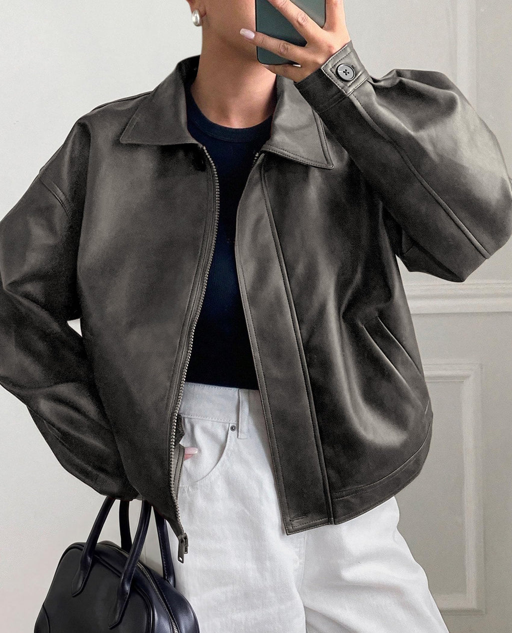 PRETTYGARDEN Women's Faux Leather Oversized Motorcycle Jackets
