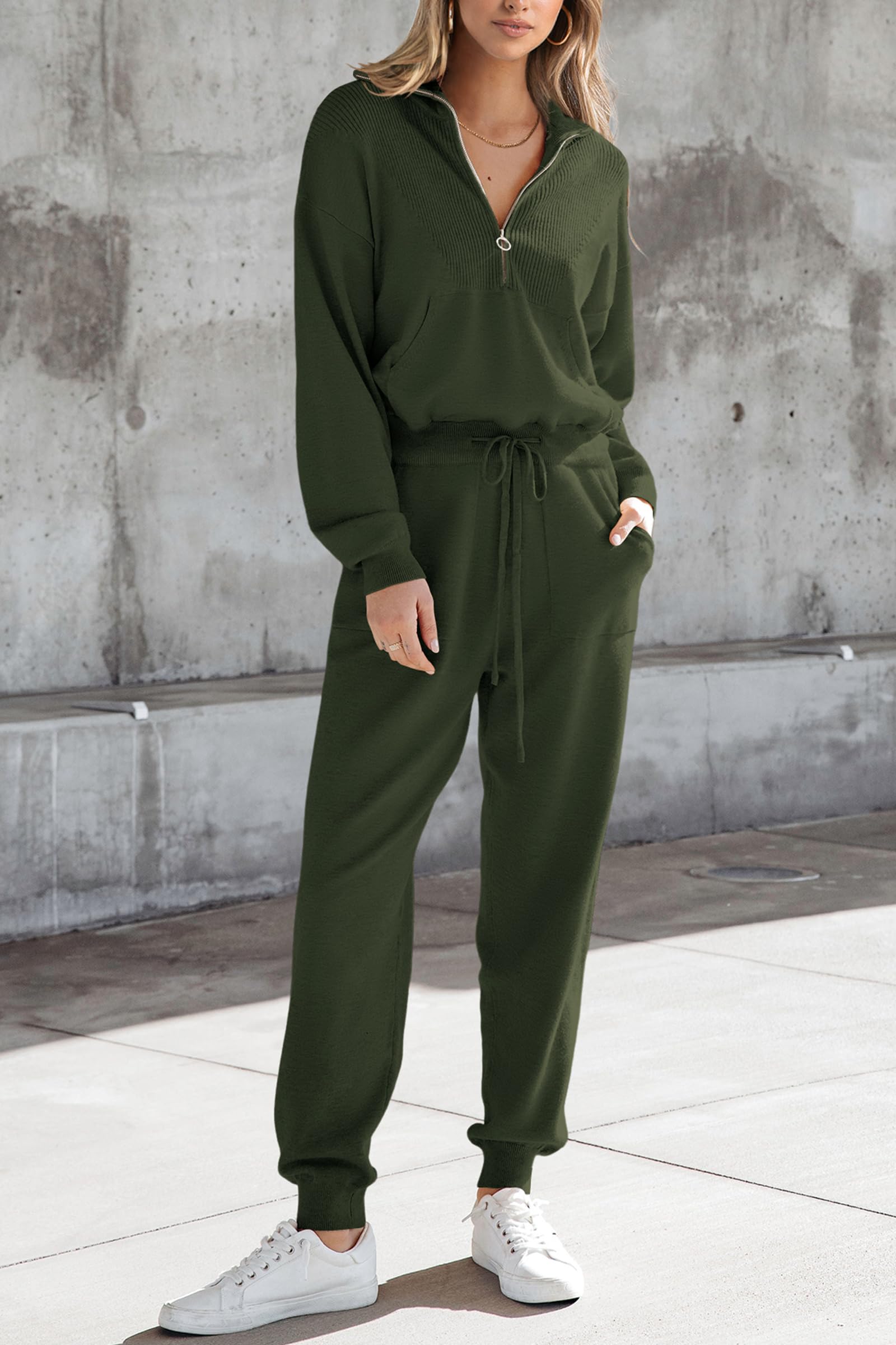 PRETTYGARDEN Women's 2 Piece Sweater Set Pullover Zip Up Sweatshirt Jogger Sweatpants Tracksuit Casual Outfit