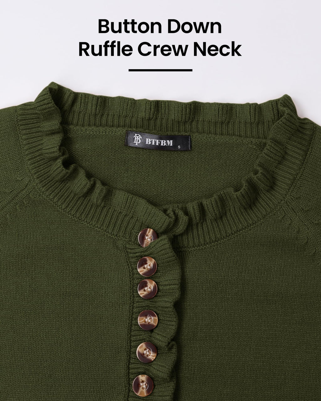 FreshPretty Womens Sweaters Fall Winter Clothes Long Sleeve Button Down Ruffle Crew Neck Casual Knitted Pullover Tops