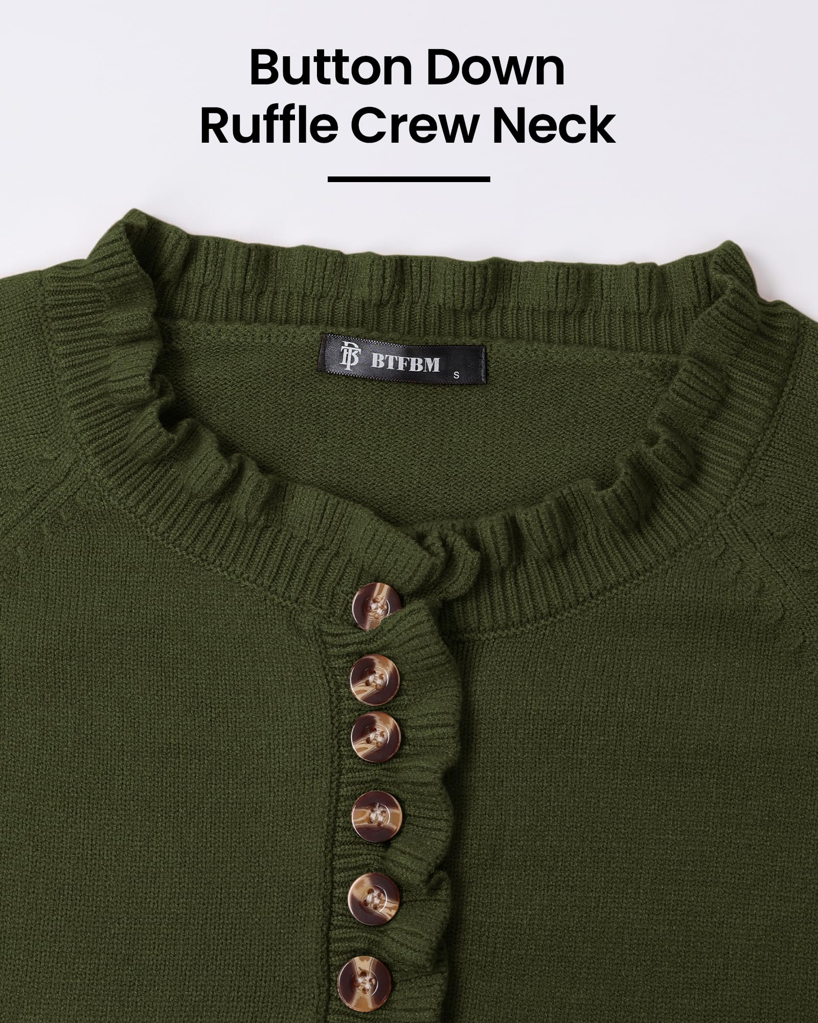 FreshPretty Womens Sweaters Fall Winter Clothes Long Sleeve Button Down Ruffle Crew Neck Casual Knitted Pullover Tops