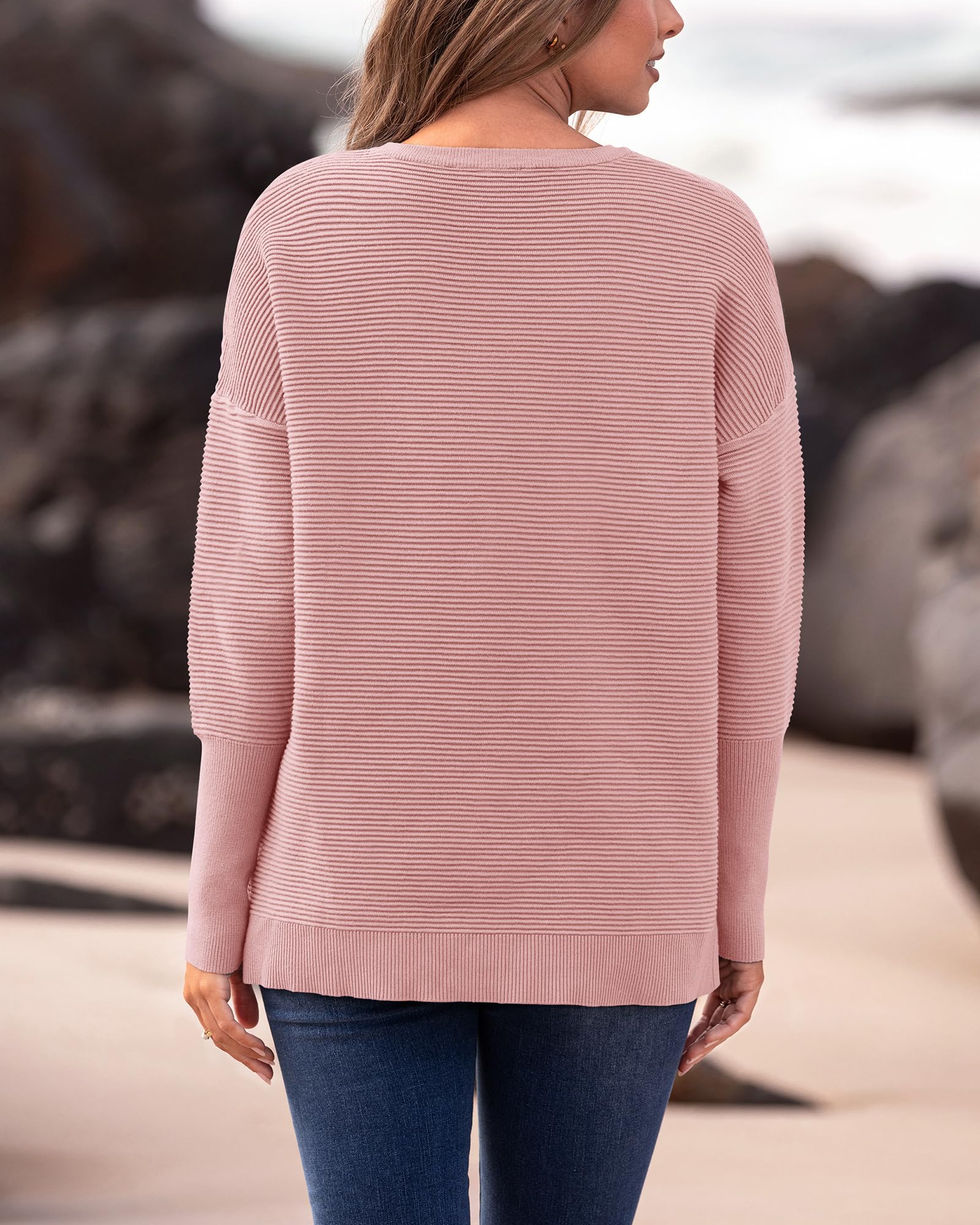 FreshPrettyFall Sweaters for Women Casual Long Sleeve Sweater Striped Loose Fit Pullover Tops