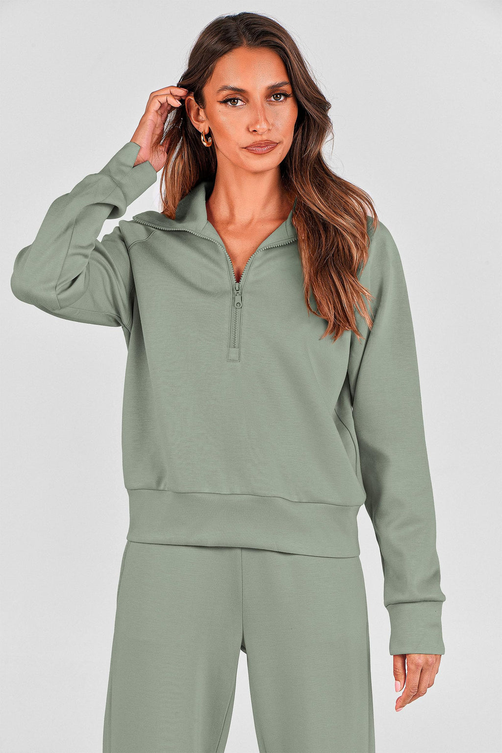 PRETTYGARDEN Women's 2 Piece Outfits Casual Lapel Half Zip Sweatshirts and Wide Leg Pants Tracksuit Sets