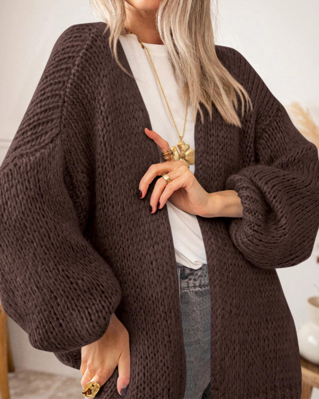 BTFBM Cardigan Sweaters for Women Fall Fashion Clothes | No Button No Pocket Design, Chunky Knit Open Front Cardigans, Ribbed Cuff Long Sleeve Sweater, Loose Winter Coat Clothing