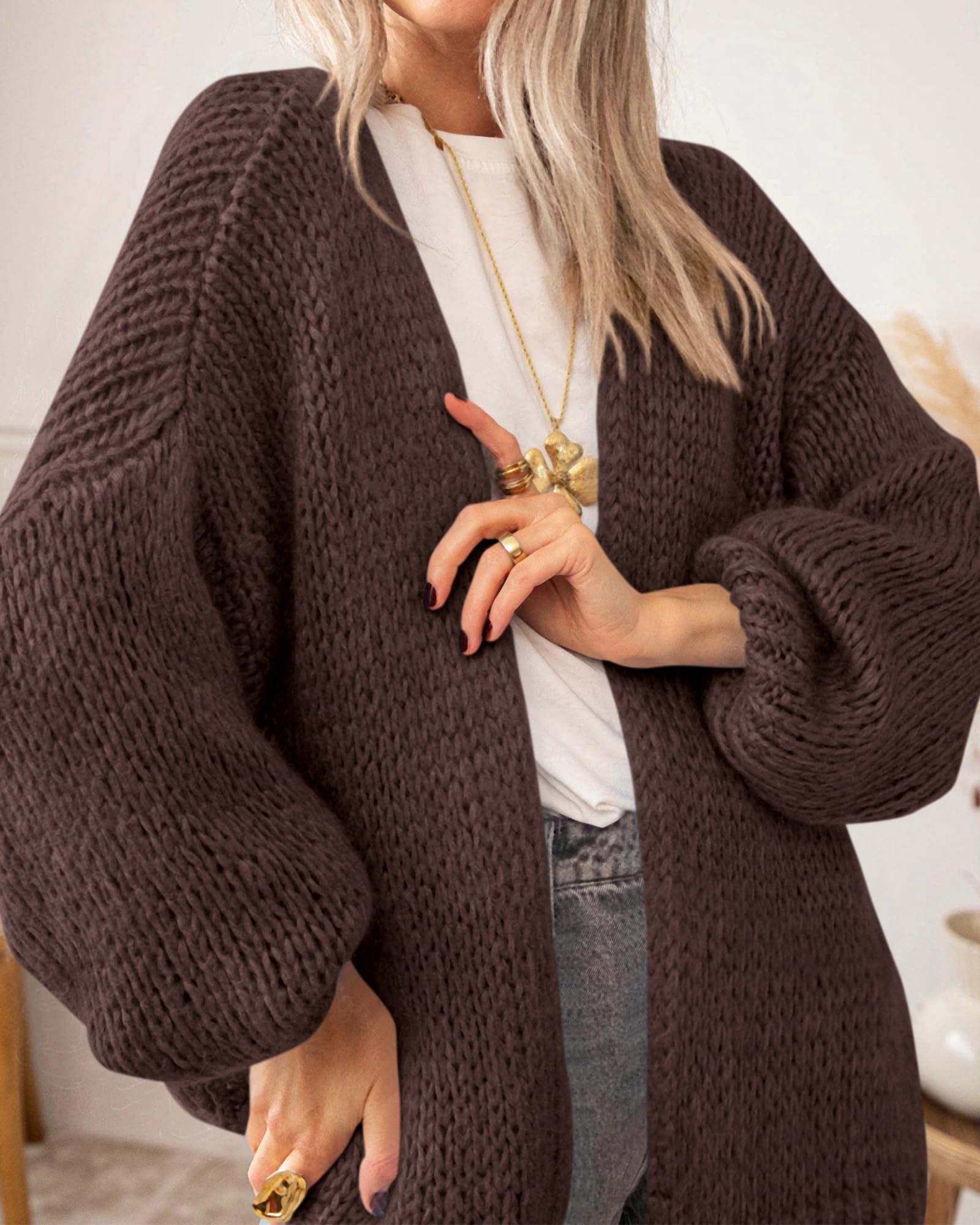 BTFBM Cardigan Sweaters for Women Fall Fashion Clothes | No Button No Pocket Design, Chunky Knit Open Front Cardigans, Ribbed Cuff Long Sleeve Sweater, Loose Winter Coat Clothing