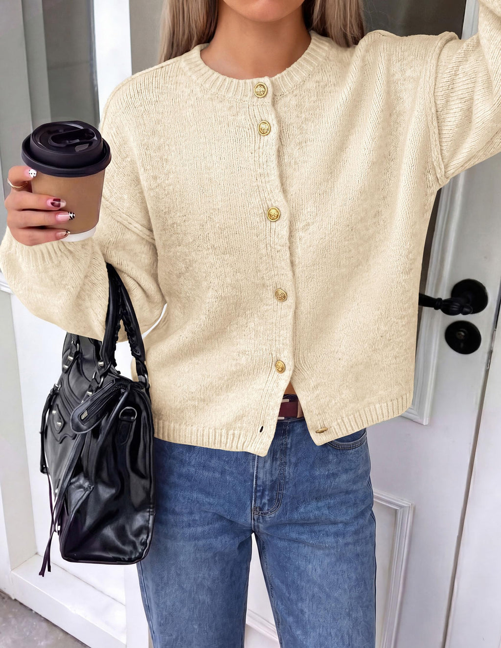 PRETTYGARDEN Women's Button up Chunky Knit Cardigan Sweaters Crew Neck, Long Sleeve, Oversized Sweaters, Relaxed Fit, Soft Cozy Casual Outerwear, Fall Outfits, Winter Fashion Clothing