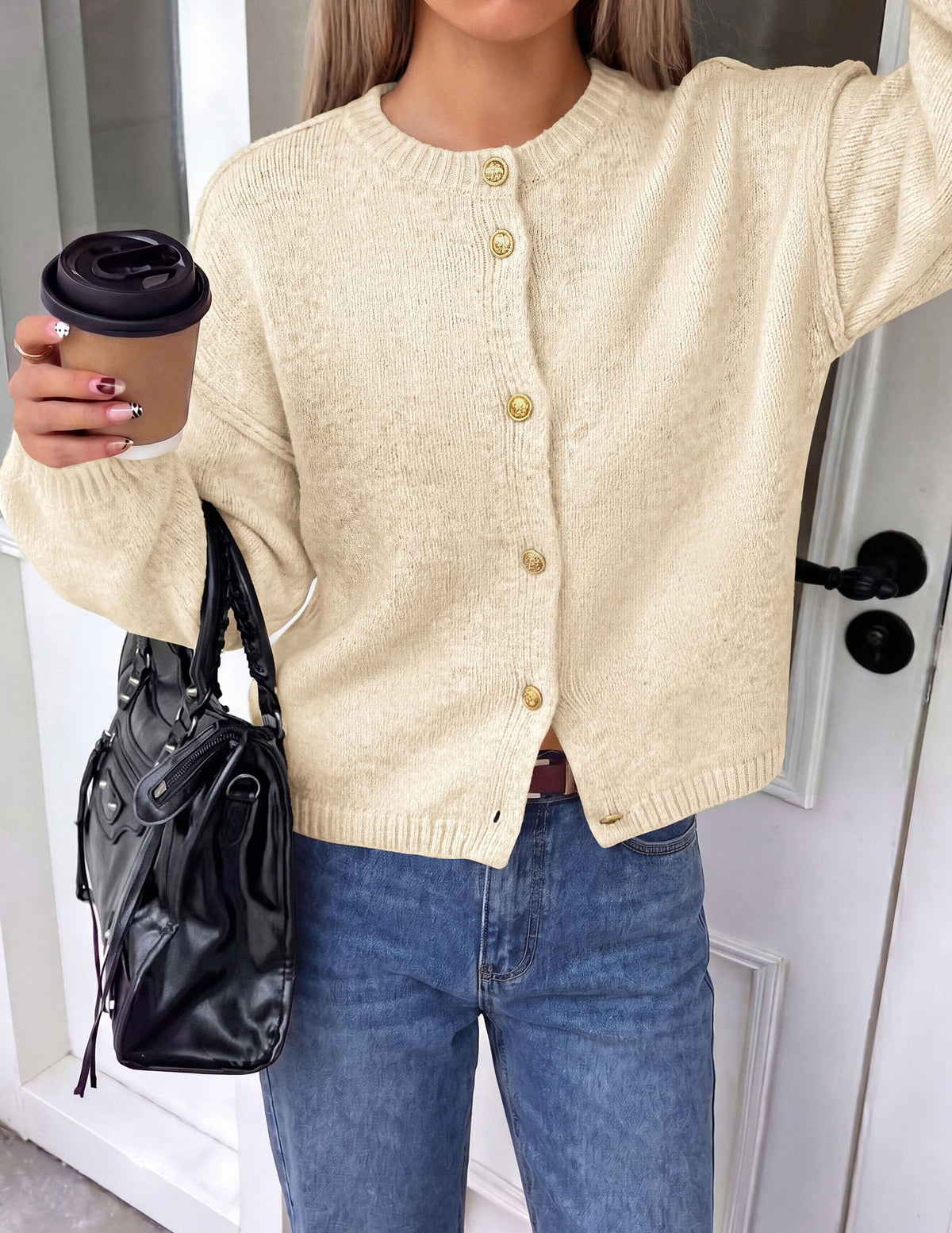 PRETTYGARDEN Women's Button up Chunky Knit Cardigan Sweaters Crew Neck, Long Sleeve, Oversized Sweaters, Relaxed Fit, Soft Cozy Casual Outerwear, Fall Outfits, Winter Fashion Clothing