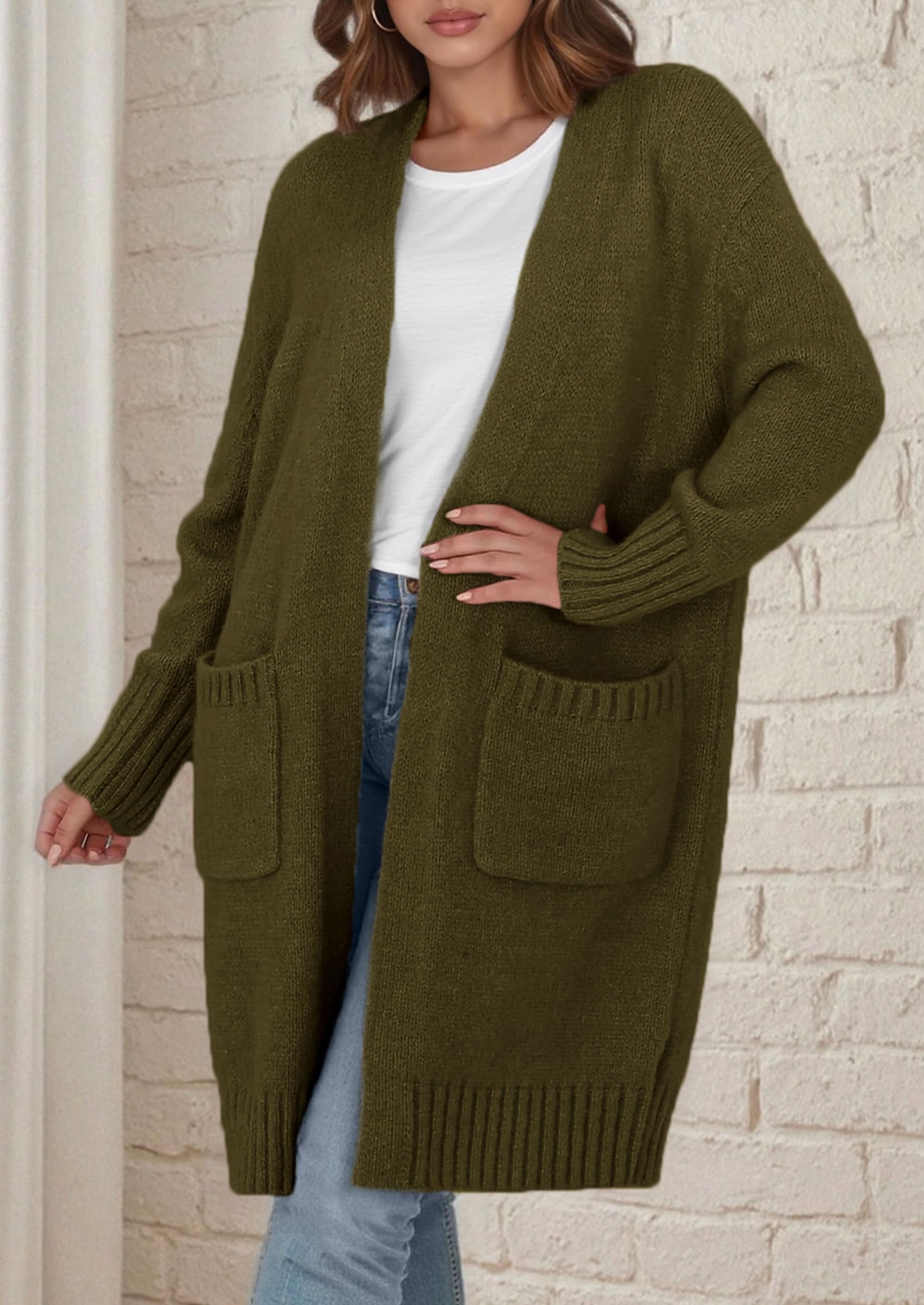 PRETTYGARDEN Fall Long Sleeve Cardigan Sweaters for Women Trendy Winter Open Front Loose Knitted Cardigans with Pockets