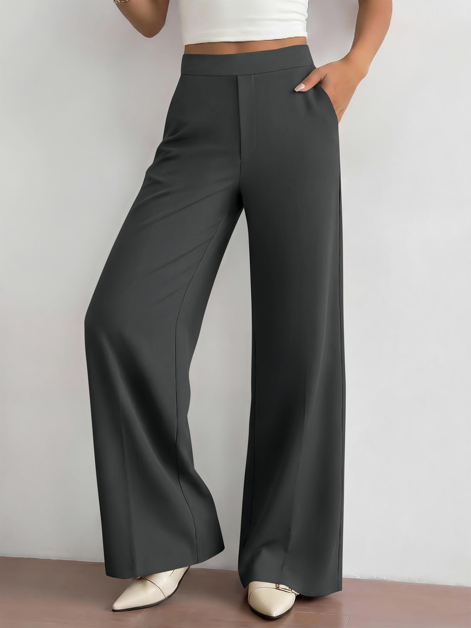 BTFBM Womens Dress Pants Wide Leg Trousers Pockets | High Waisted Long Business Casual Slacks Fall Fashion