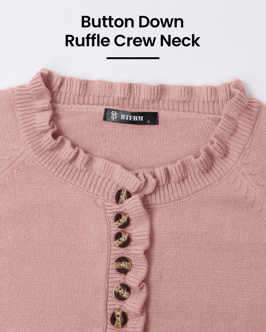 FreshPretty Womens Sweaters Fall Winter Clothes Long Sleeve Button Down Ruffle Crew Neck Casual Knitted Pullover Tops