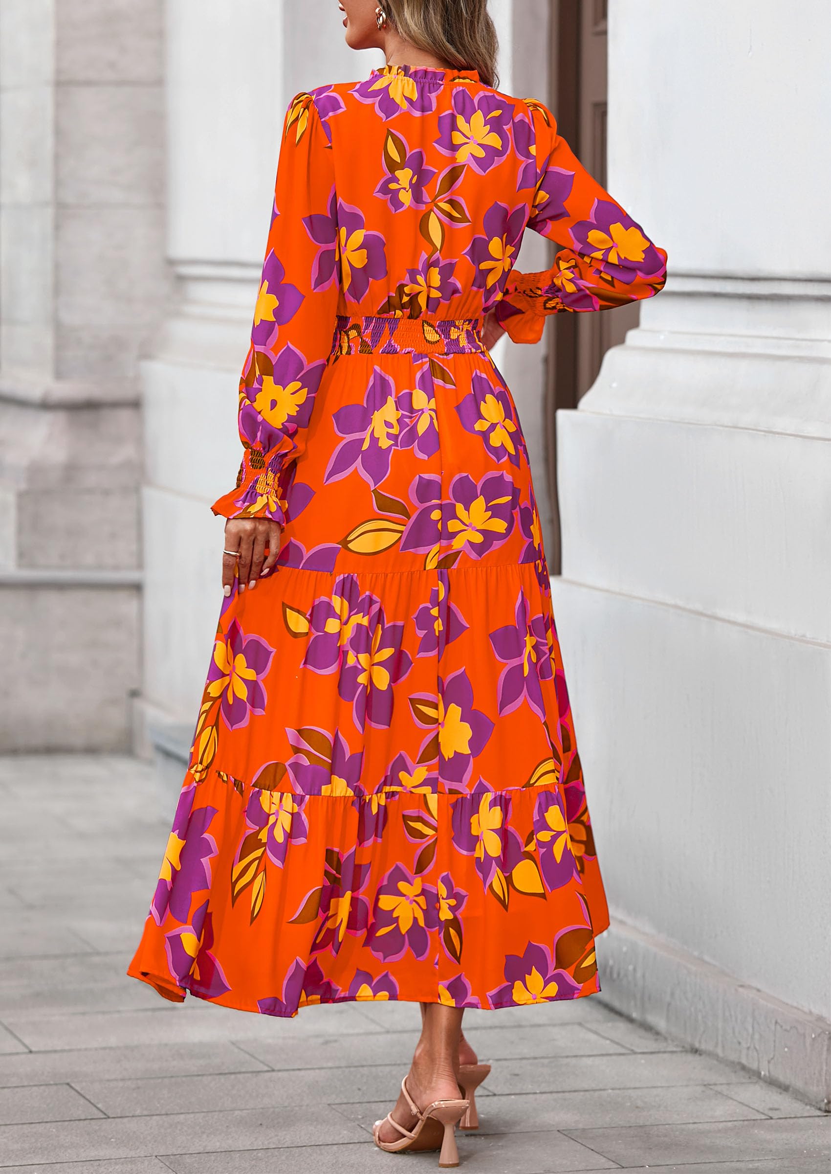 PRETTYGARDEN Women's Floral Maxi Dress Fall Long Sleeve V Neck Casual A Line Long Flowy Boho Party Dresses