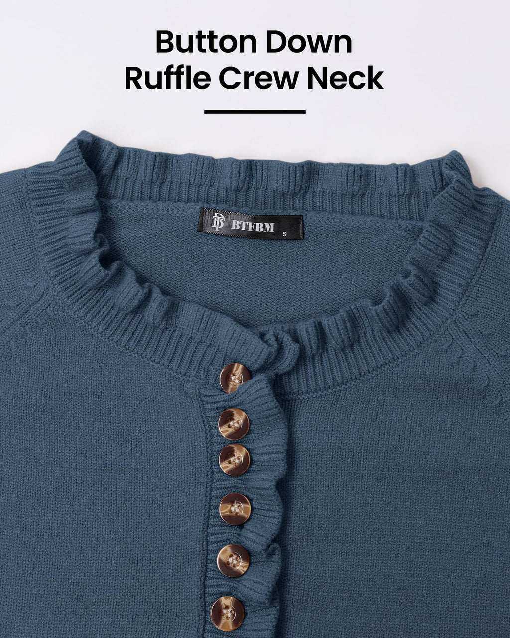 FreshPretty Womens Sweaters Fall Winter Clothes Long Sleeve Button Down Ruffle Crew Neck Casual Knitted Pullover Tops