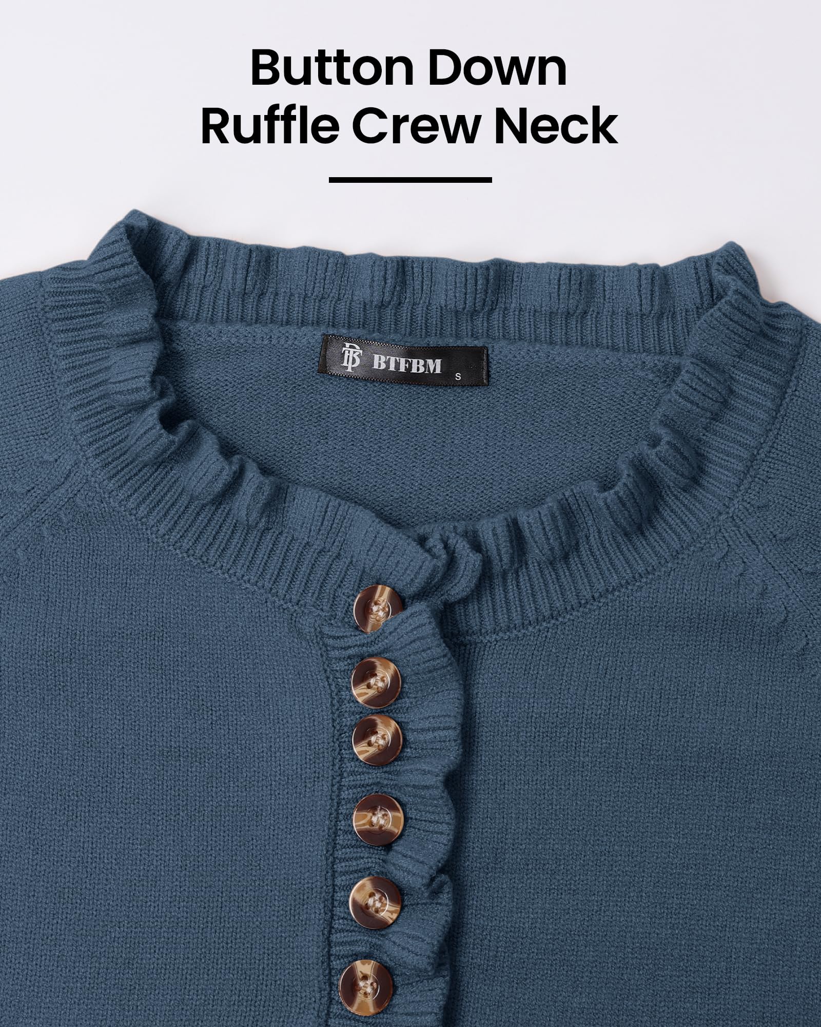 FreshPretty Womens Sweaters Fall Winter Clothes Long Sleeve Button Down Ruffle Crew Neck Casual Knitted Pullover Tops