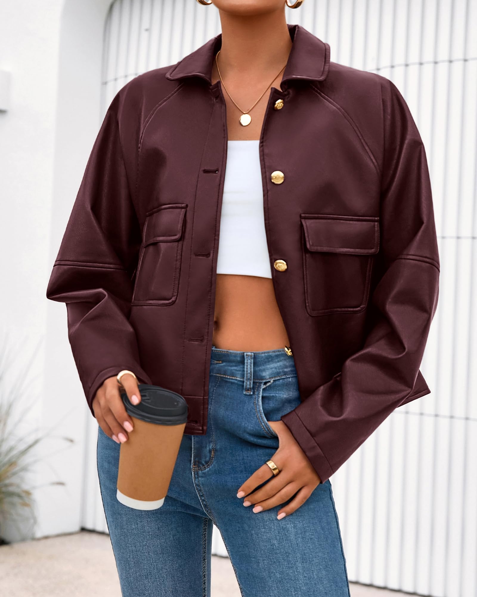 FreshPretty Leather Jacket Women Fall Clothes Long Sleeve Button Down Winter Coats Oversized Motorcycle Outwear