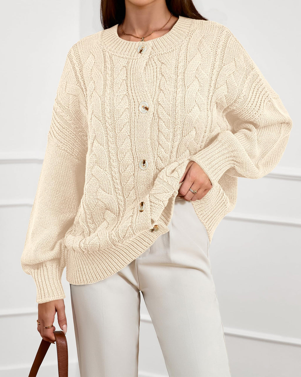 FreshPretty Chunky Cardigan Sweaters for Women Fall Fashion Button Long Sleeve Loose Cable Knit Winter Coats Outerwear