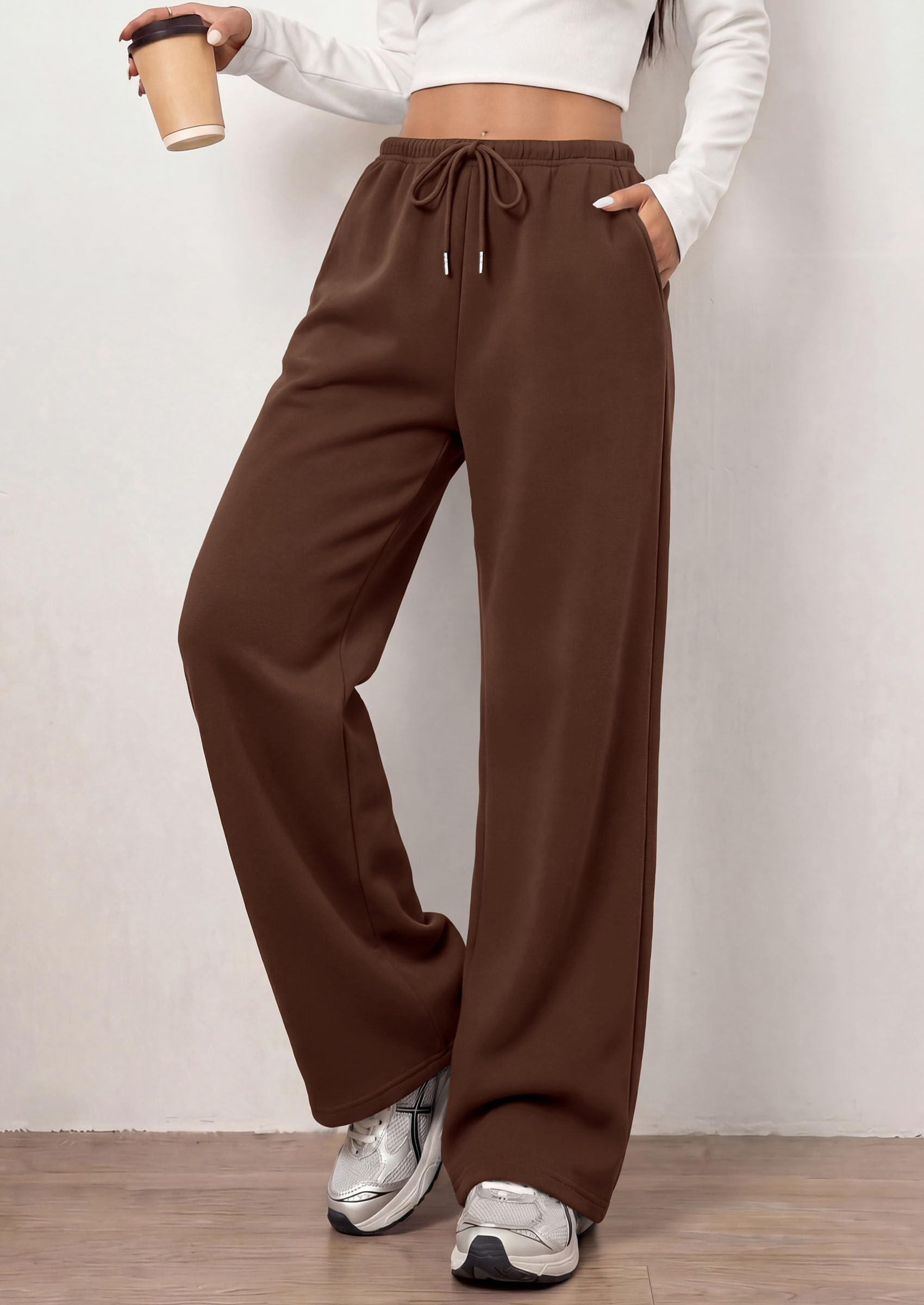PRETTYGARDEN Womens Wide Leg Sweatpants Fleece Lounge Pants | Elastic Drawstring Waist,Baggy Jogger Yoga Sweat pants,Pockets,Fall Winter Clothes,Loose Daily Casual & Loungewear Trousers