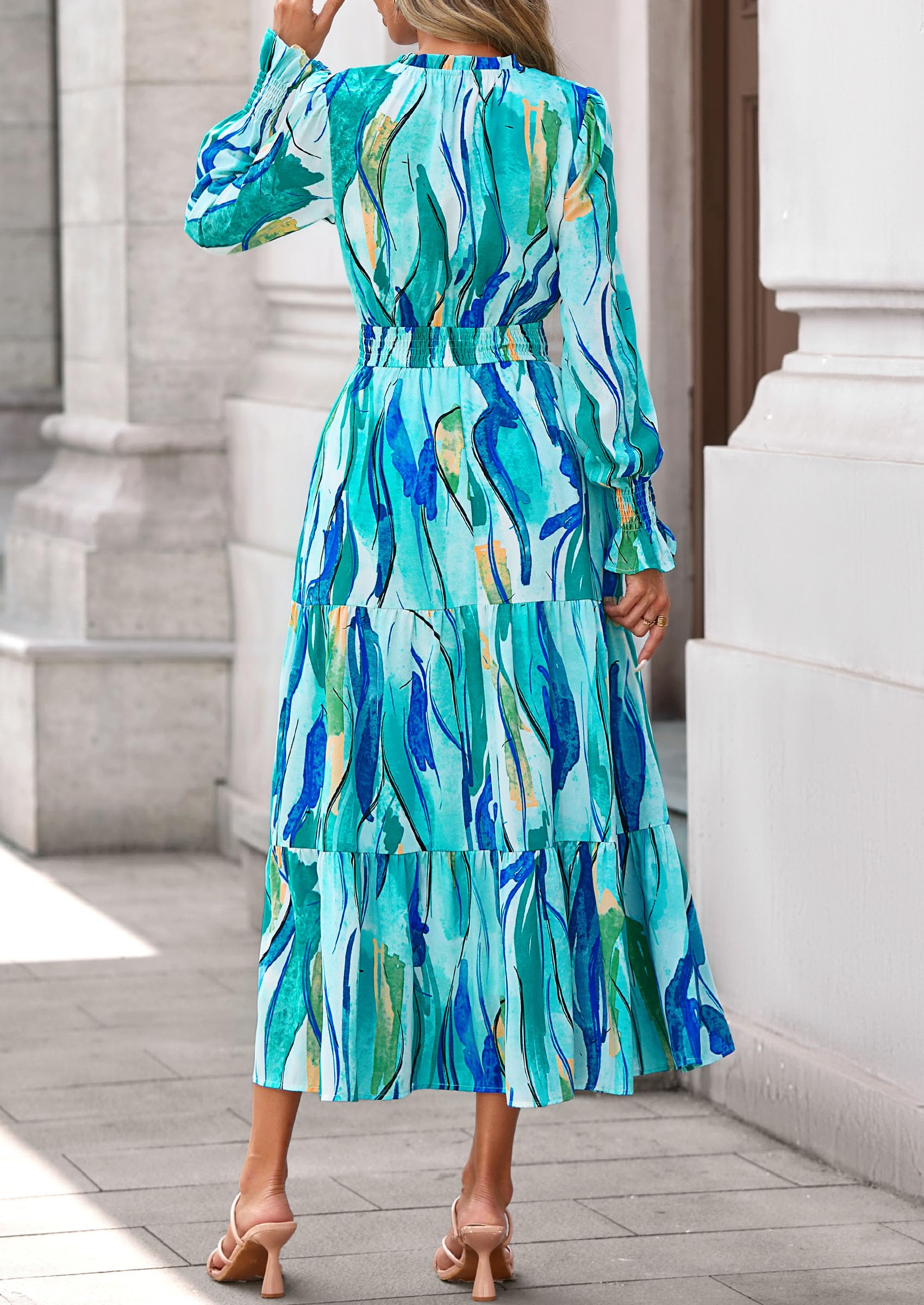 PRETTYGARDEN Women's Floral Maxi Dress Fall Long Sleeve V Neck Casual A Line Long Flowy Boho Party Dresses