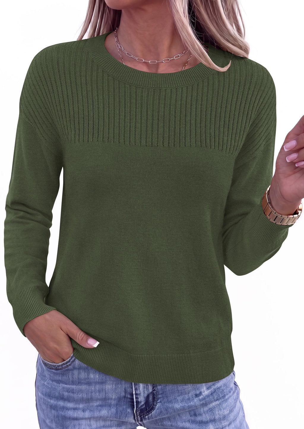 PRETTYGARDEN Sweaters for Women Fall Crewneck Knit Cropped Sweater Soft Cozy Relaxed Fit Long Sleeve Lightweight Basic Pullover Top, Winter Business Casual