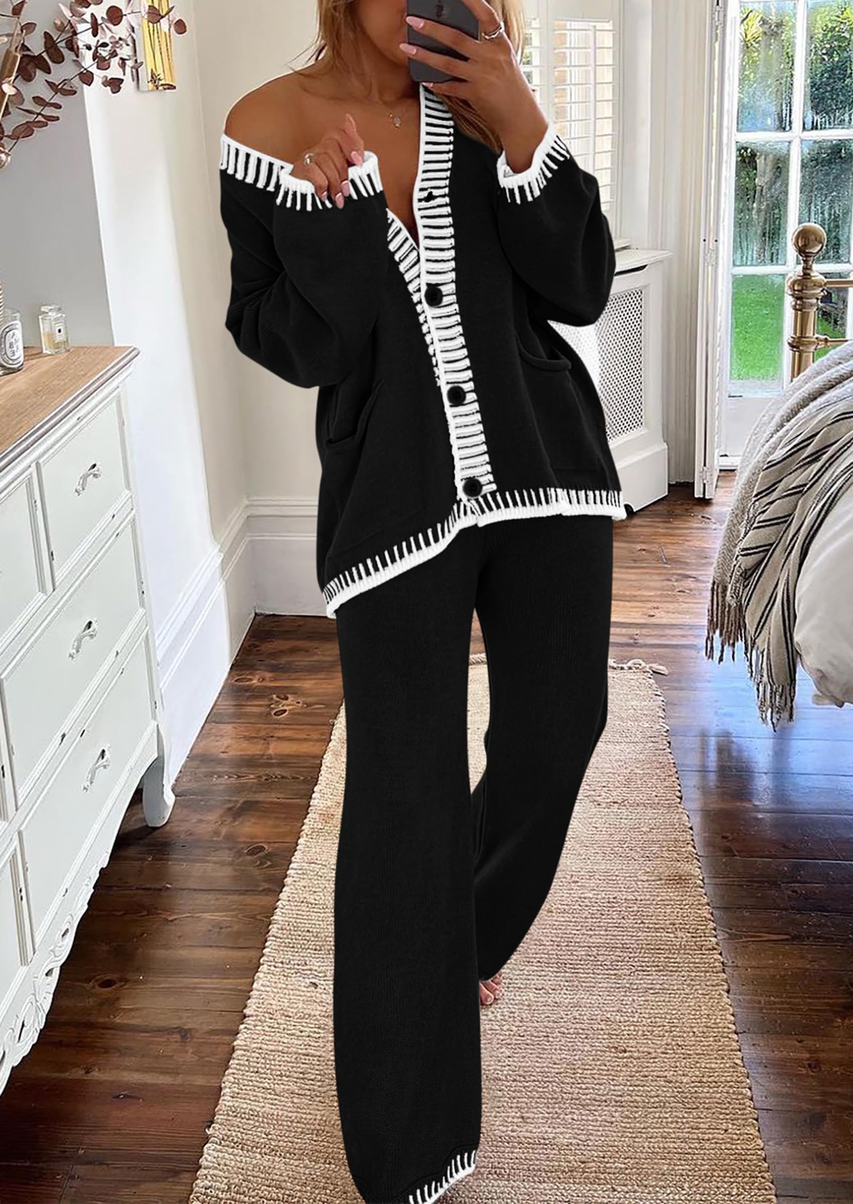 PRETTYGARDEN Lounge Sets for Women Fall Loungewear 2 Piece Outfits Cardigan Sweaters Track Suit Matching Winter Clothing