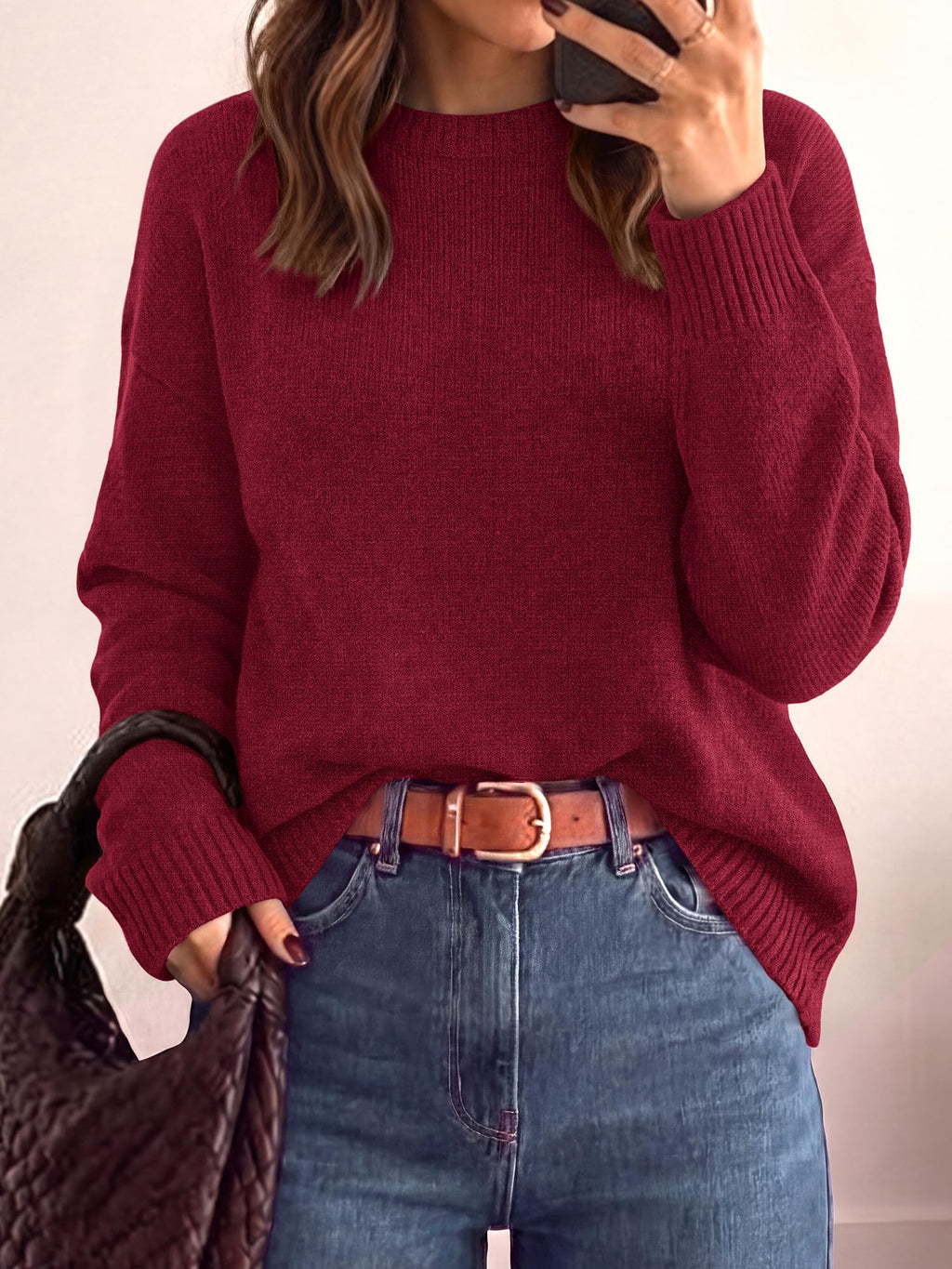 BTFBM Oversized Sweaters for Women Fall Clothes Crewneck Winter Outfits Drop Shoulder Tunics, Long Sleeve Pullover Tops, Loose Fit Tunic Tops, Casual Cozy Fashion Clothing, Going Out Outfits