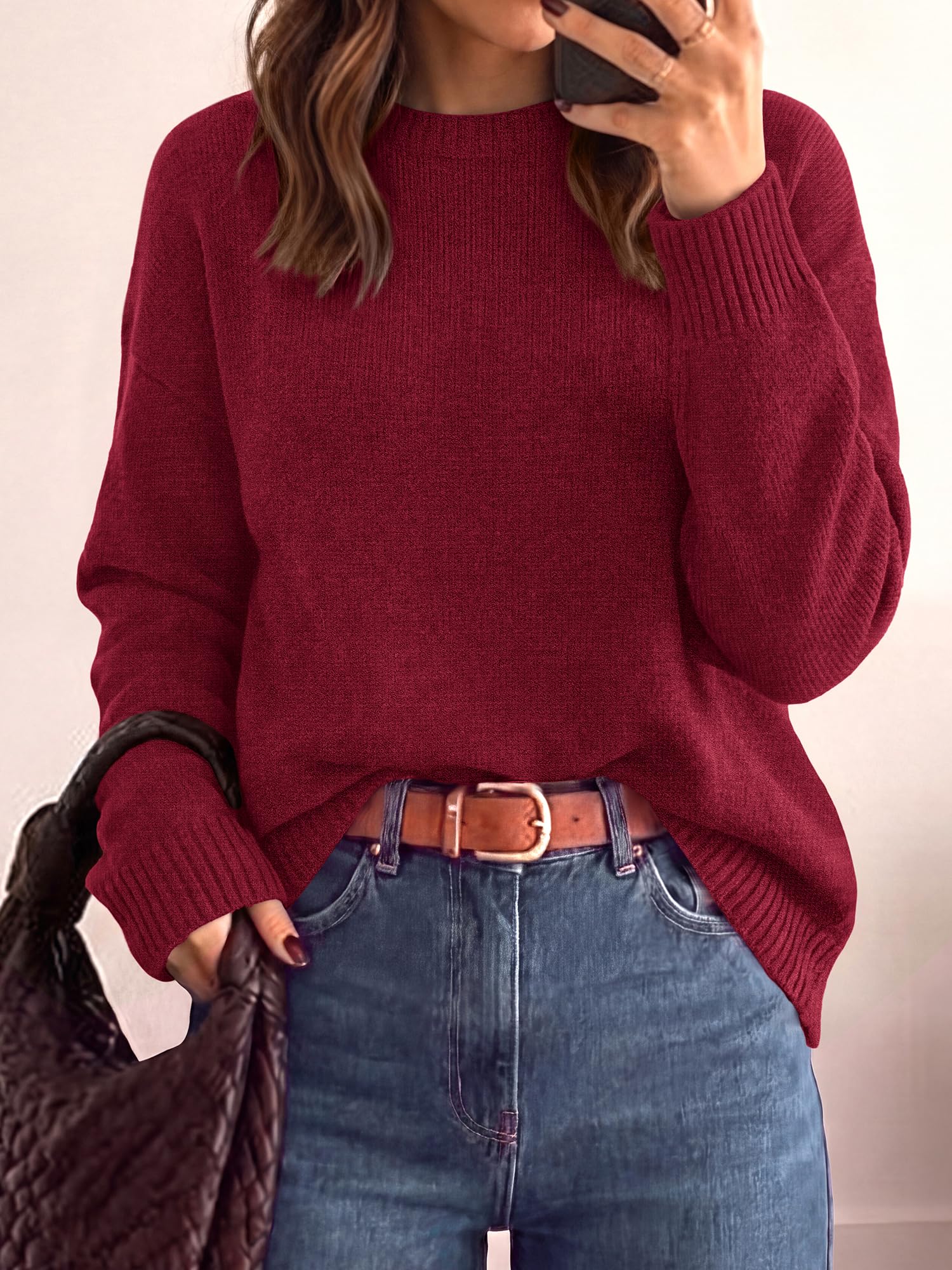 BTFBM Oversized Sweaters for Women Fall Clothes Crewneck Winter Outfits Drop Shoulder Tunics, Long Sleeve Pullover Tops, Loose Fit Tunic Tops, Casual Cozy Fashion Clothing, Going Out Outfits