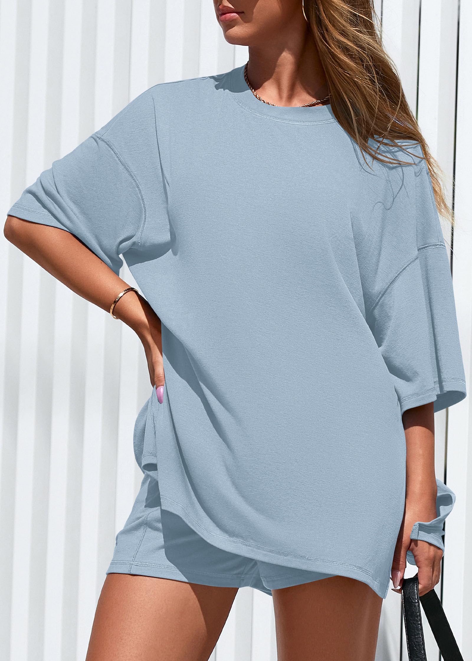 FreshPretty 2 Piece Sets for Women Summer Lounge Sets Casual Oversized Tshirts Shorts Matching Airport Travel Outfits Postpartum