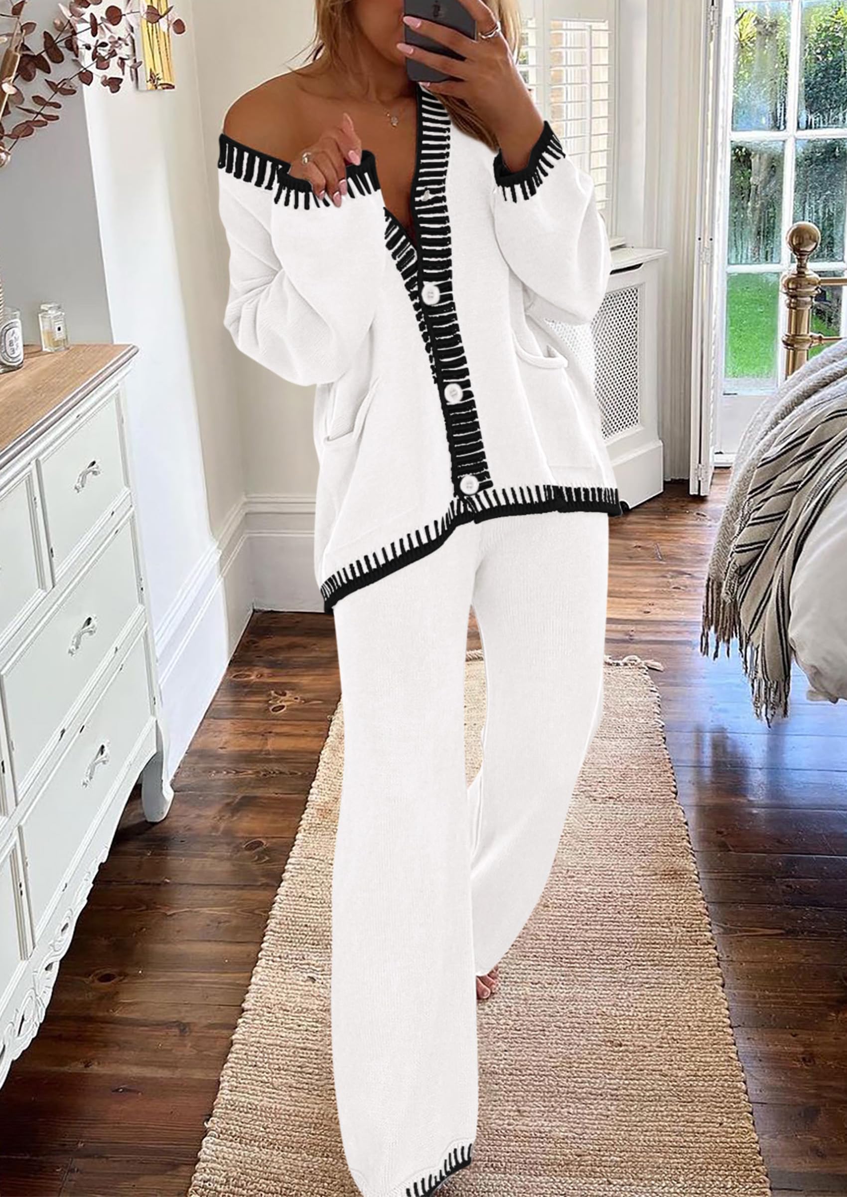 PRETTYGARDEN Lounge Sets for Women Fall Loungewear 2 Piece Outfits Cardigan Sweaters Track Suit Matching Winter Clothing