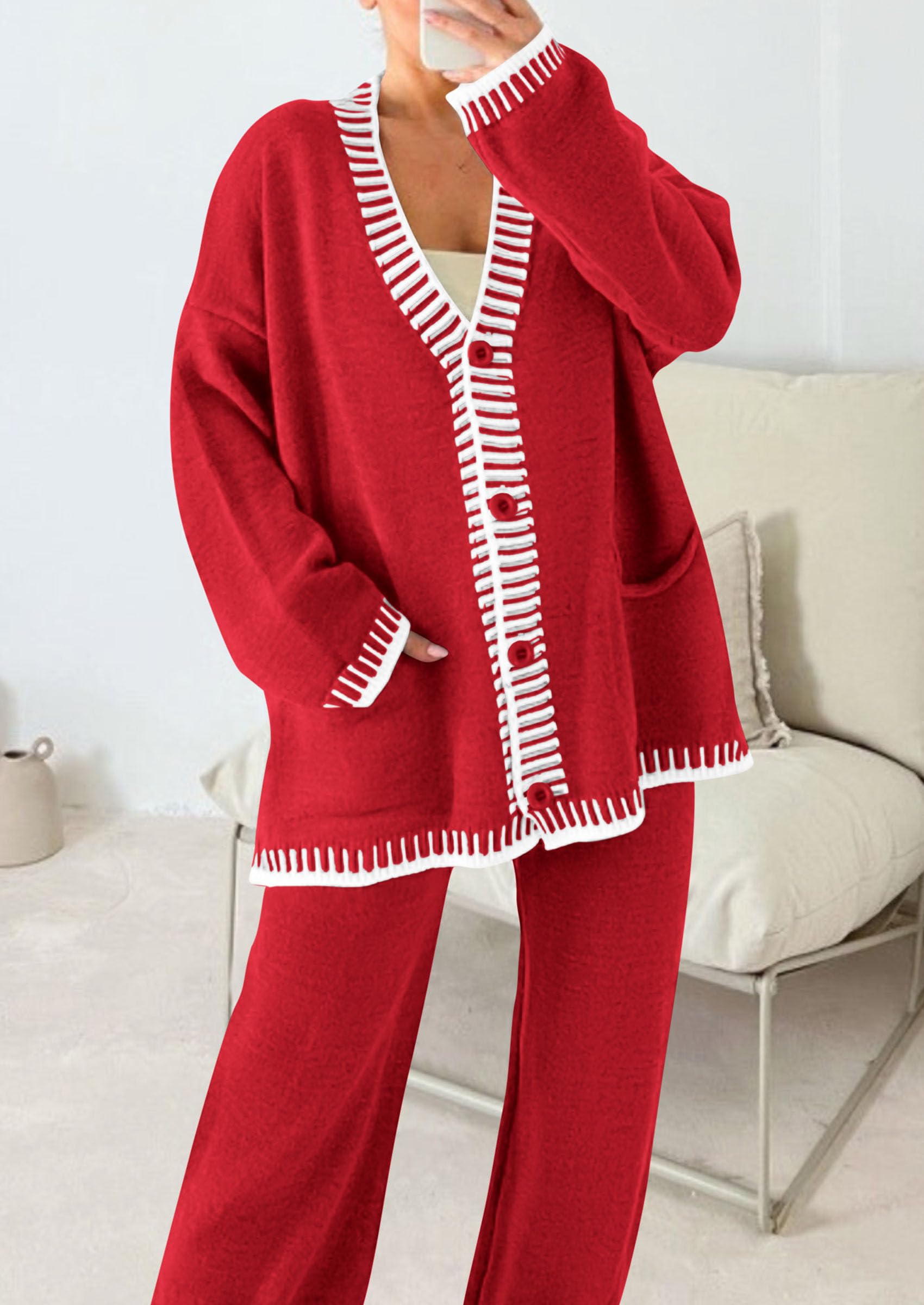 PRETTYGARDEN Lounge Sets for Women Fall Loungewear 2 Piece Outfits Cardigan Sweaters Track Suit Matching Winter Clothing