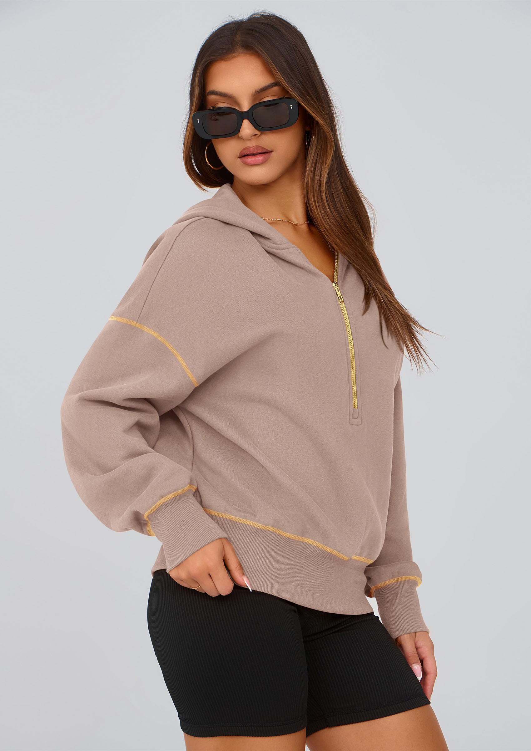 PRETTYGARDEN Women's  Fall Hooded Sweatshirts Long Sleeve Half Zip Cropped Hoodies Pullover Winter Fashion Clothes