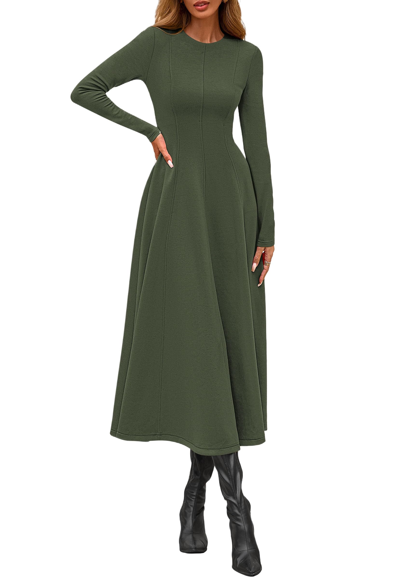 PRETTYGARDEN Cocktail Dresses for Women  Elegant Classy Fall Long Sleeve Midi A Line Flowy Modest Winter Party Dress