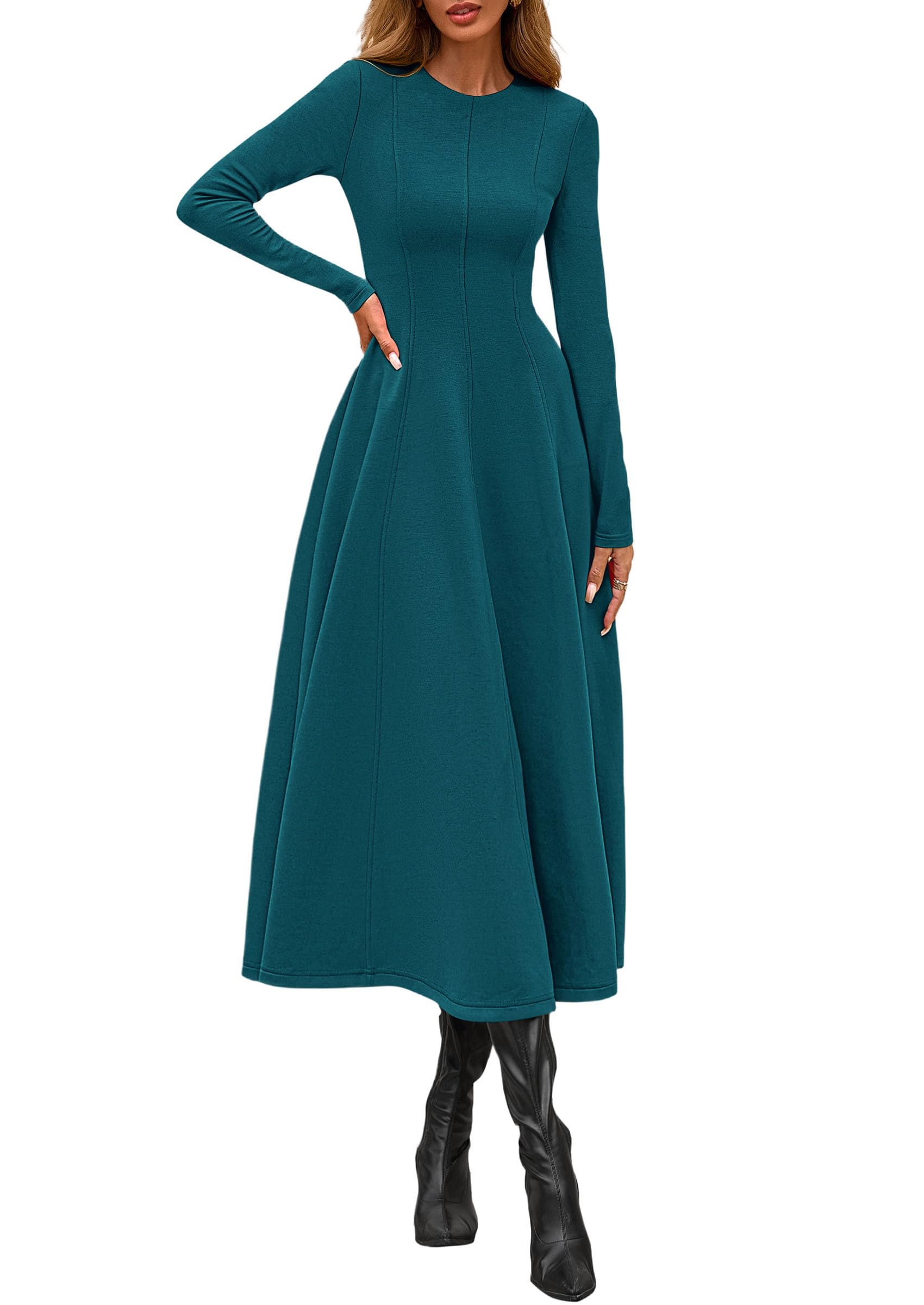 PRETTYGARDEN Cocktail Dresses for Women  Elegant Classy Fall Long Sleeve Midi A Line Flowy Modest Winter Party Dress