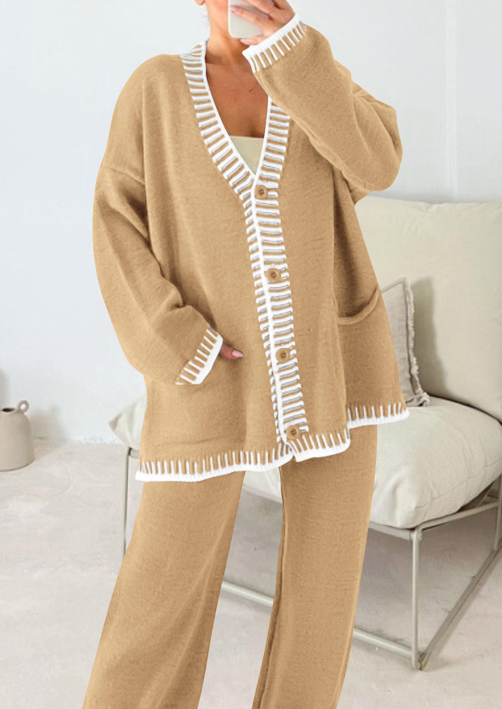 PRETTYGARDEN Lounge Sets for Women Fall Loungewear 2 Piece Outfits Cardigan Sweaters Track Suit Matching Winter Clothing