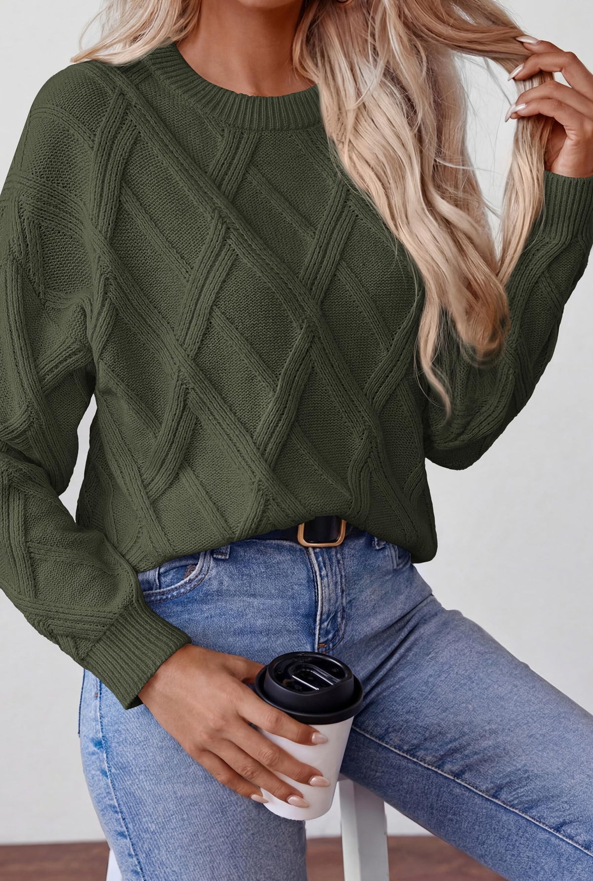 FreshPretty Women's Long Sleeve Sweaters Crewneck Cable Knit Pullover Cute Knitted,Loose Fit Daily Wear,Business Casual Work,Travel Vacation,Fall Fashion Must Have