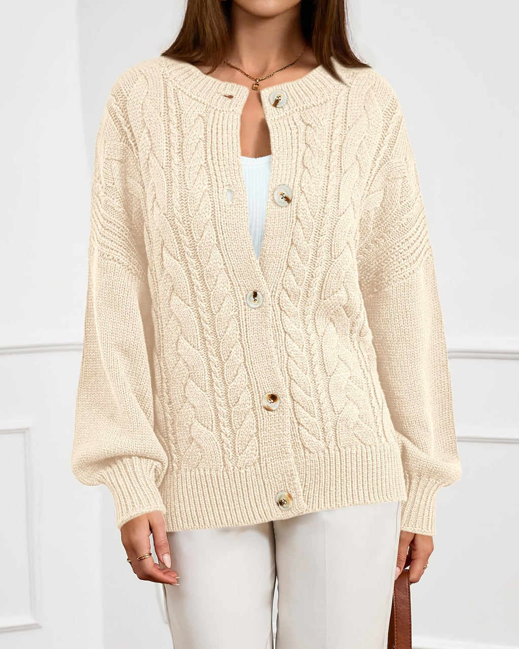 FreshPretty Chunky Cardigan Sweaters for Women Fall Fashion Button Long Sleeve Loose Cable Knit Winter Coats Outerwear