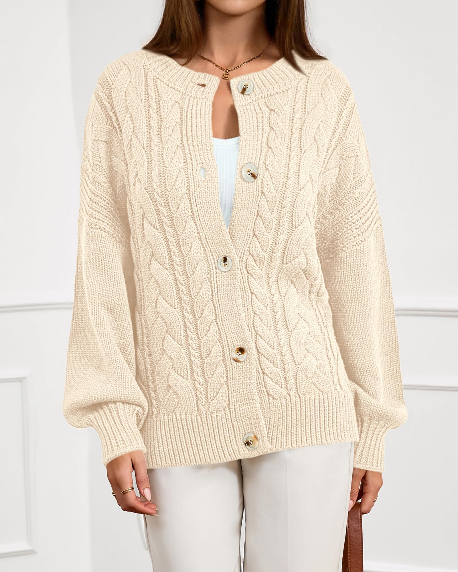 FreshPretty Chunky Cardigan Sweaters for Women Fall Fashion Button Long Sleeve Loose Cable Knit Winter Coats Outerwear