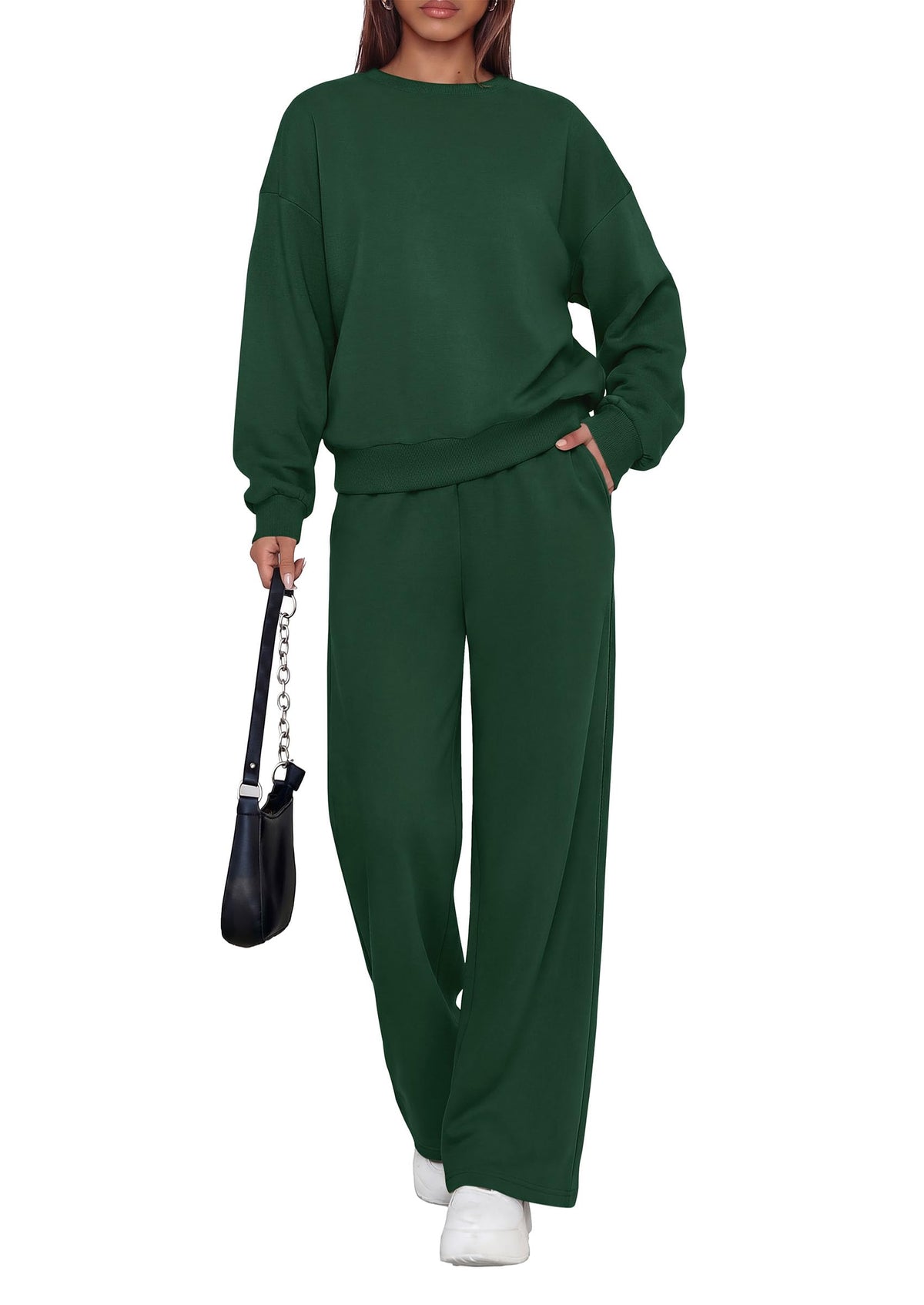PRETTYGARDEN 2 Piece Lounge Sets for Women Casual Sweatsuits | Soft Fleece Lining,Crew Neck Oversized Sweatshirt & Wide Leg Pants,Workout Airport Matching Set Tracksuit,Fall Winter Outfits
