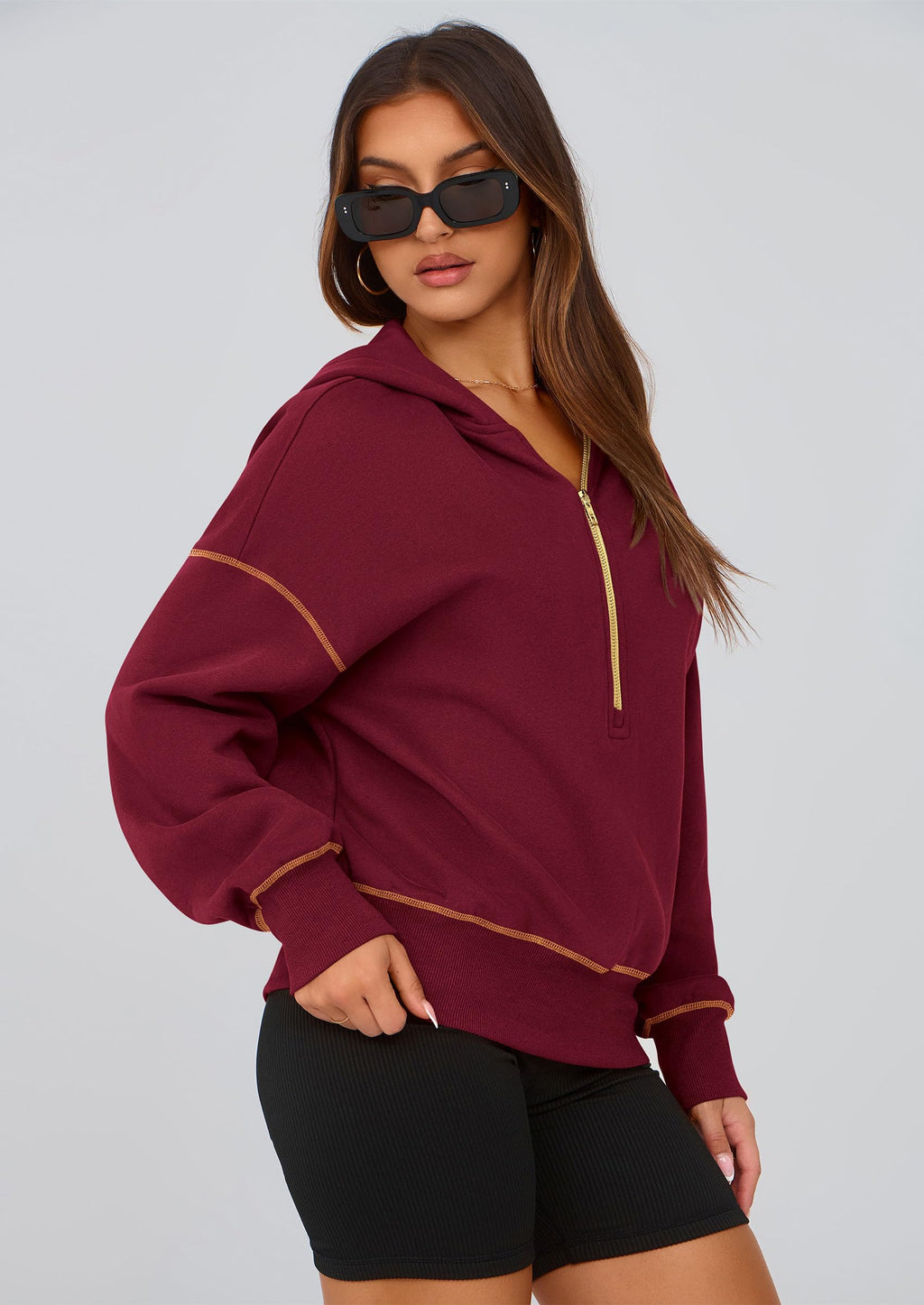 PRETTYGARDEN Women's  Fall Hooded Sweatshirts Long Sleeve Half Zip Cropped Hoodies Pullover Winter Fashion Clothes